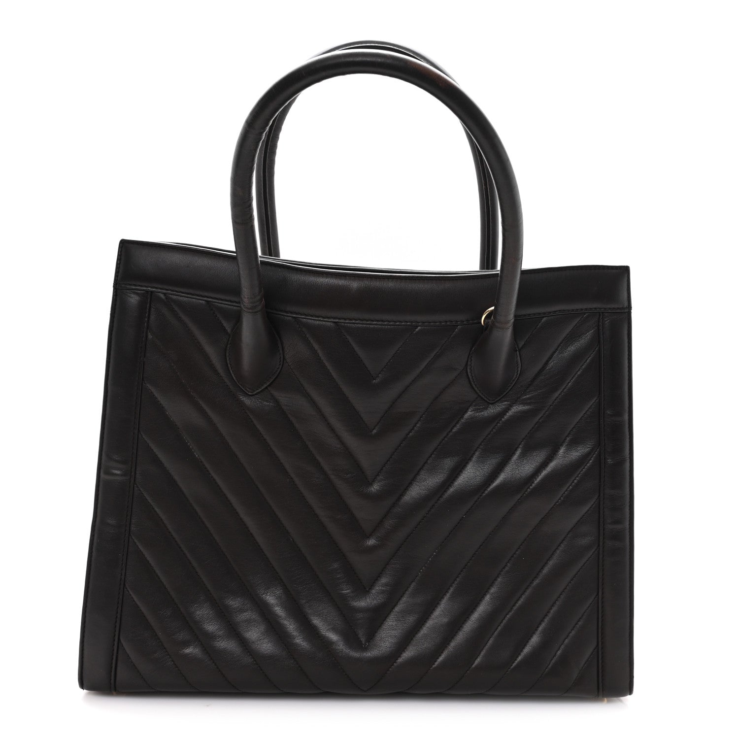 Lambskin Chevron Quilted Top Handle Tote Bag Brown