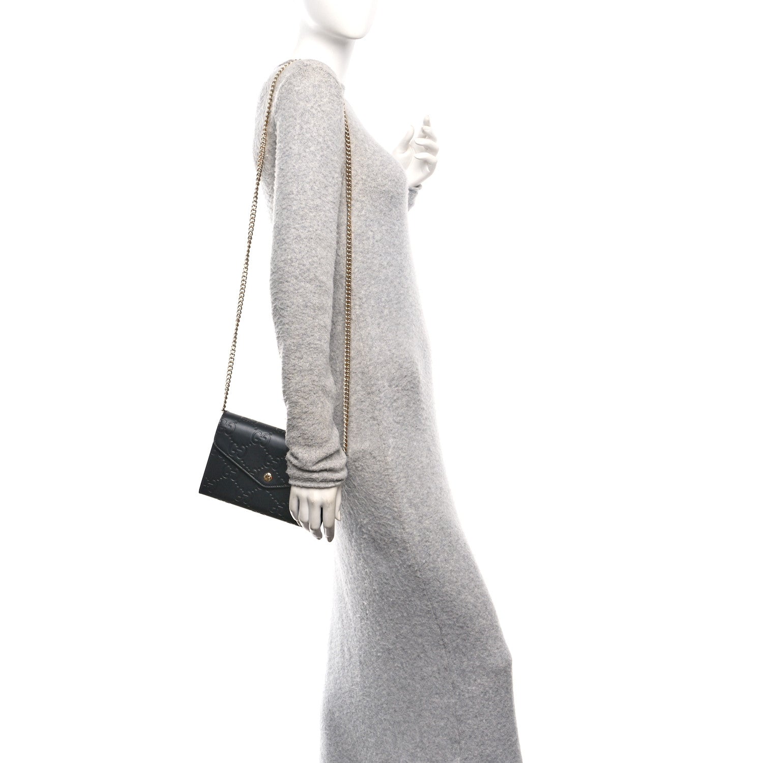 Calfskin GG Debossed Chain Wallet Black