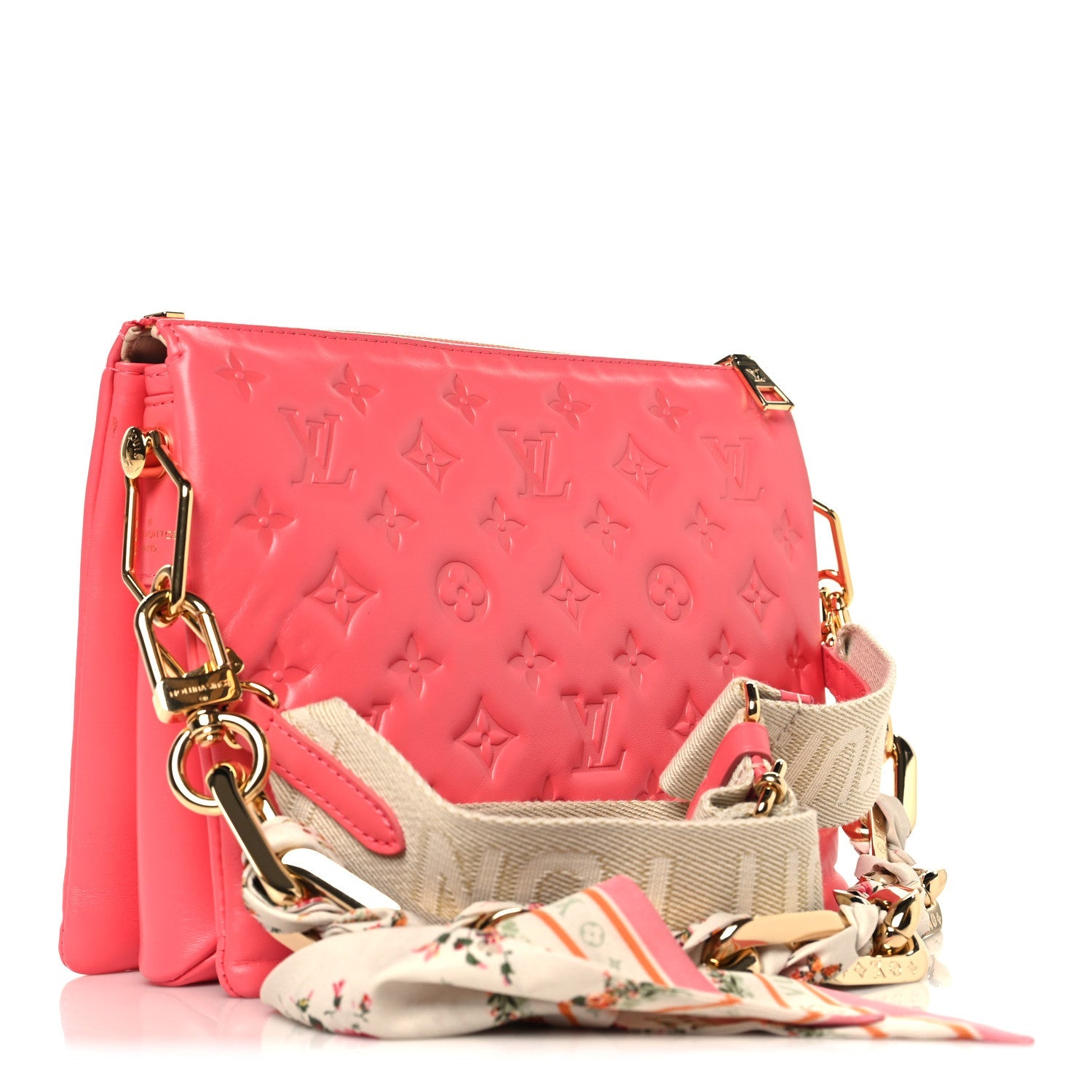 Lambskin Embossed Monogram Coussin PM Coral