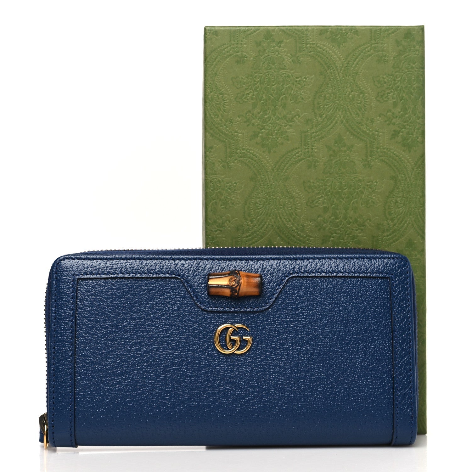 Wonka Grain Calfskin Diana Zip Around Continental Wallet Navy