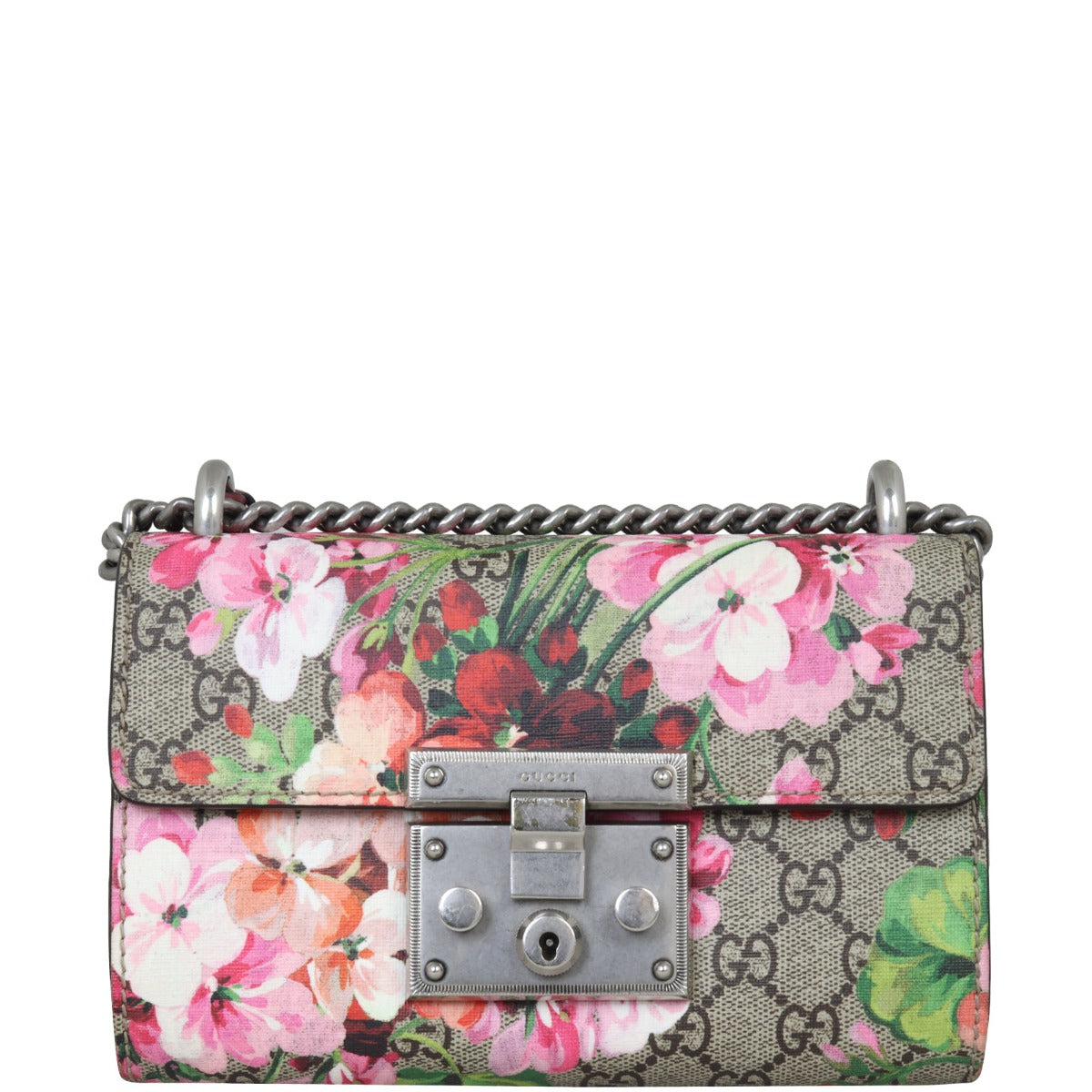 Gucci GG Supreme Blooms Padlock Small Shoulder Bag