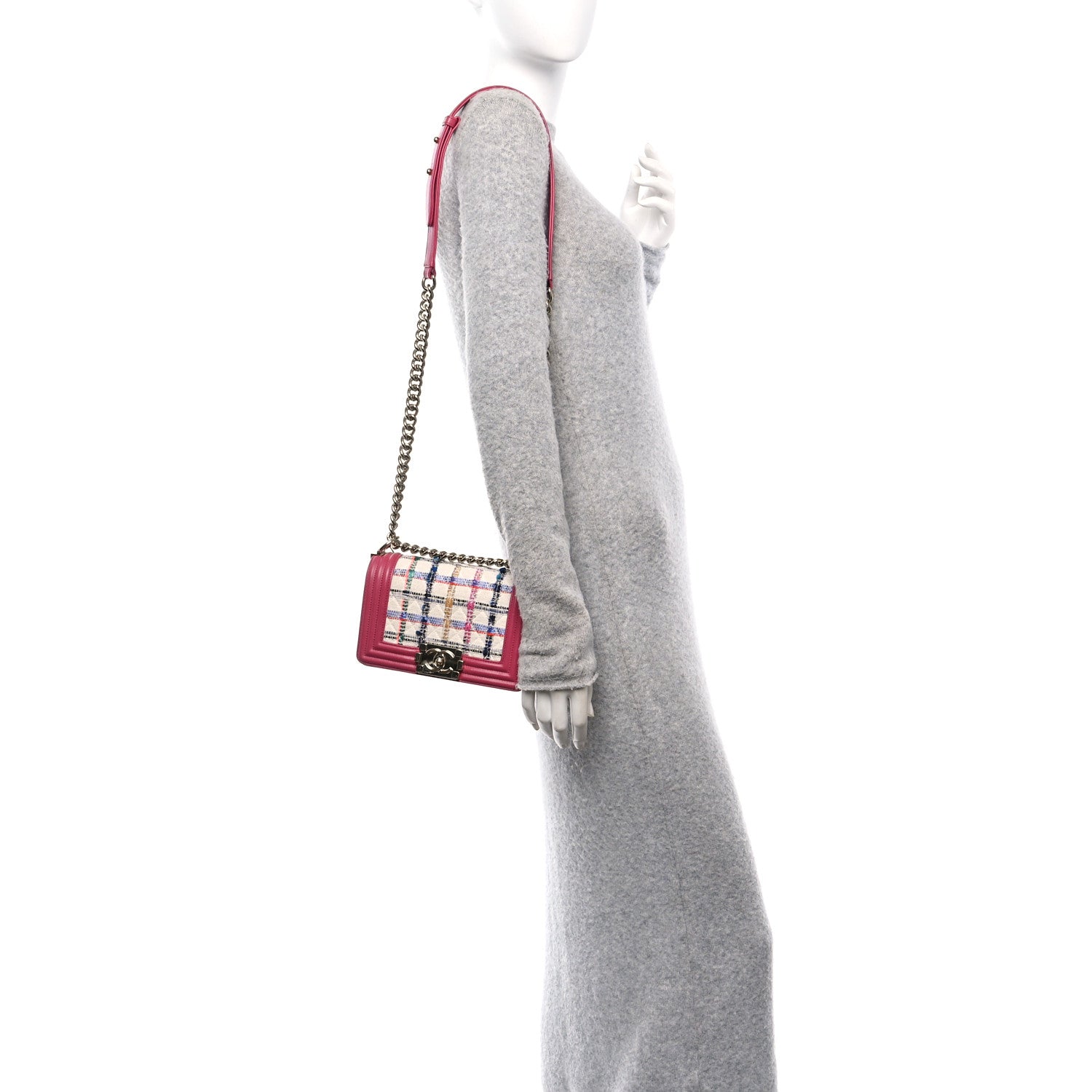 Lambskin Tweed Quilted Small Boy Flap Dark Pink