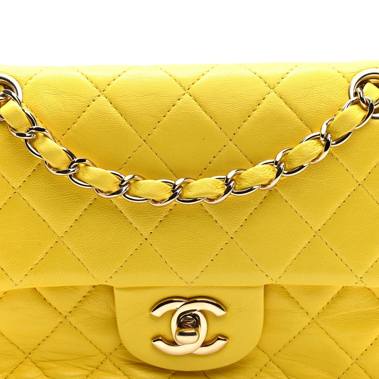 Lambskin Quilted Mini Rectangular Flap Yellow
