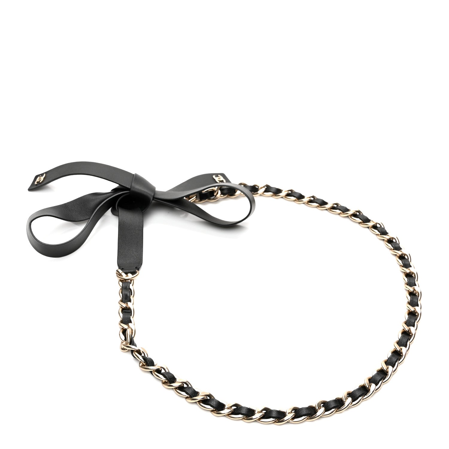 Lambskin Chain CC Bow Belt S Black