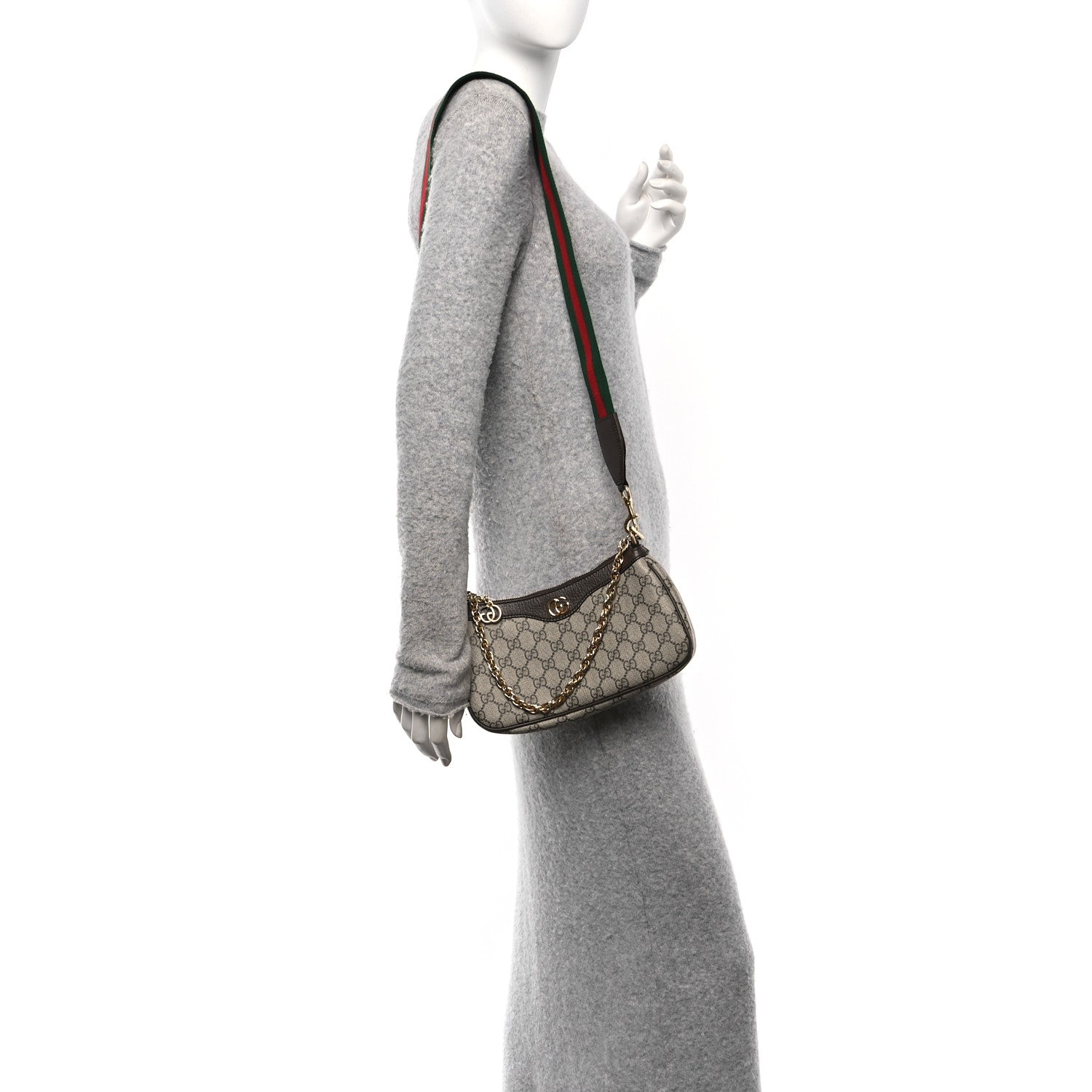 GG Supreme Monogram Textured Dollar Calfskin Web Small Ophidia GG Handbag Beige Ebony New Acero