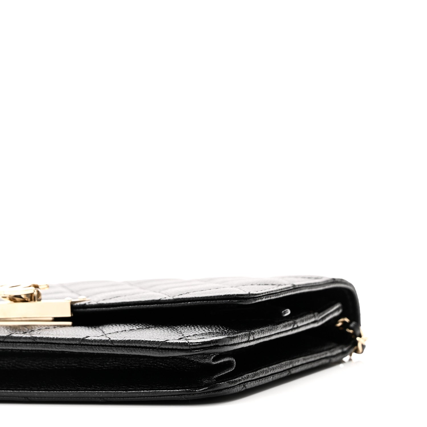 Caviar Quilted Golden Class Wallet On Chain WOC Black