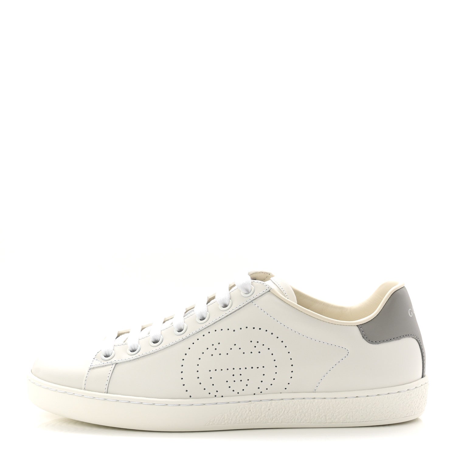 Calfskin Interlocking G Perforated Womens Ace Sneakers 37.5 White Grey Sky