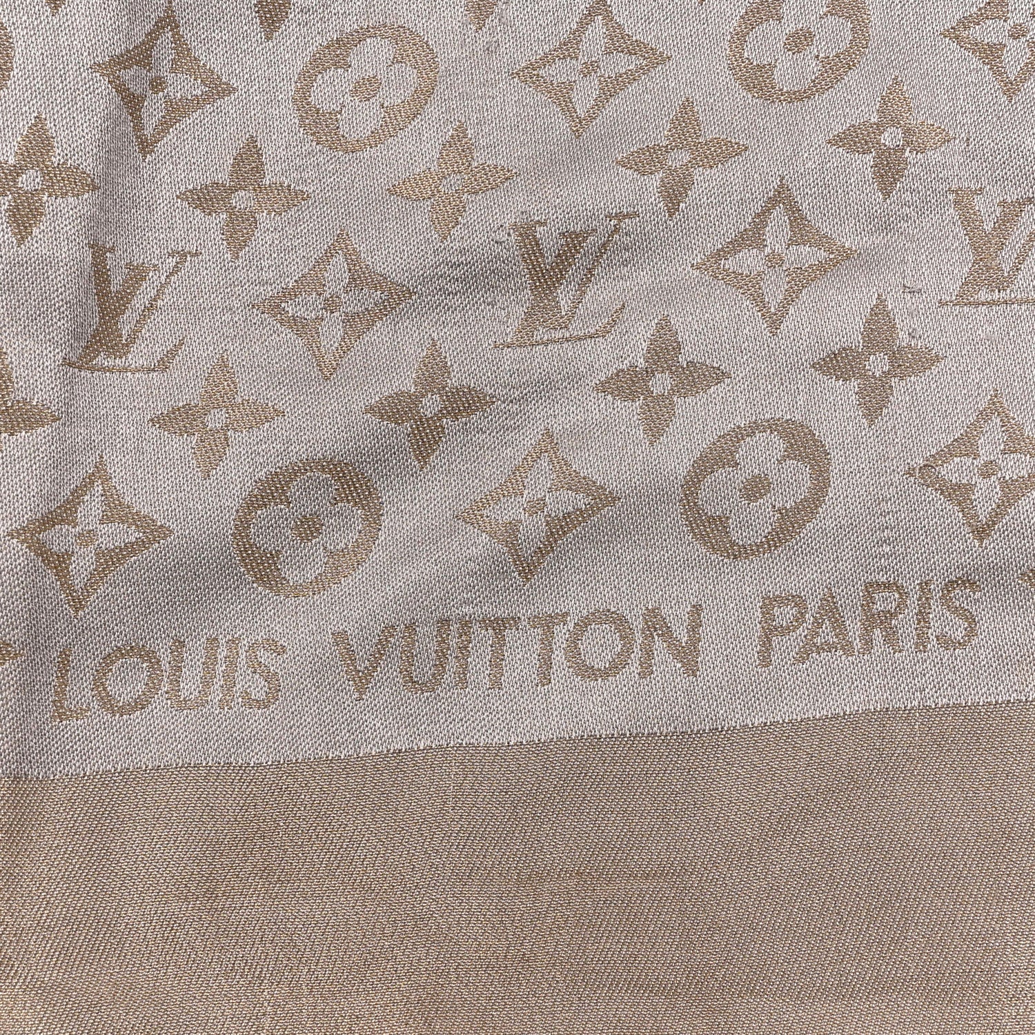 Silk Wool Monogram Shine Shawl Greige