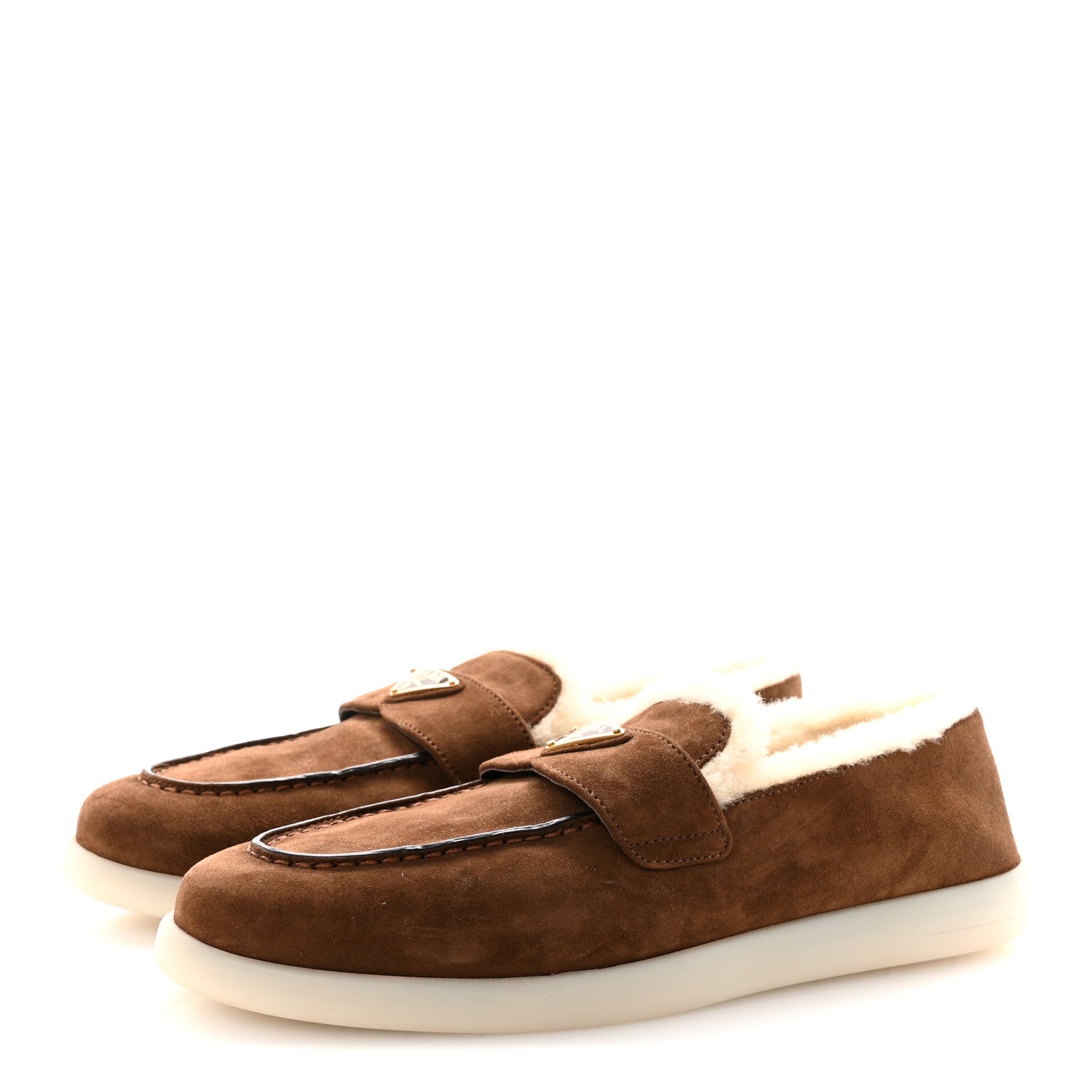 Suede Shearling Triangle Logo Loafer 38.5 Cocoa Brown