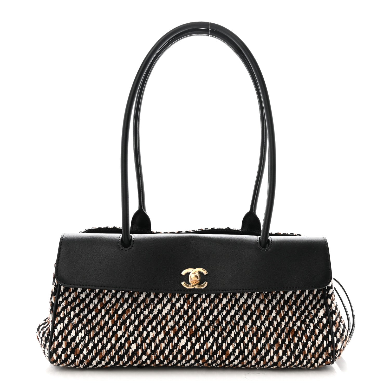 Tweed Calfskin Urban Essentials Small Shopping Bag Black Multicolor