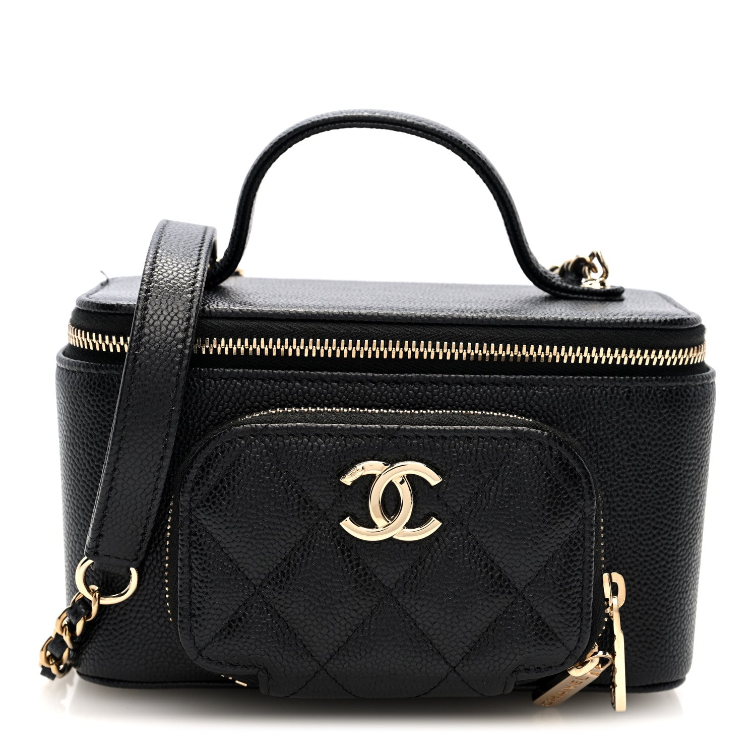 Caviar Quilted Top Handle Pocket Vanity Case Black