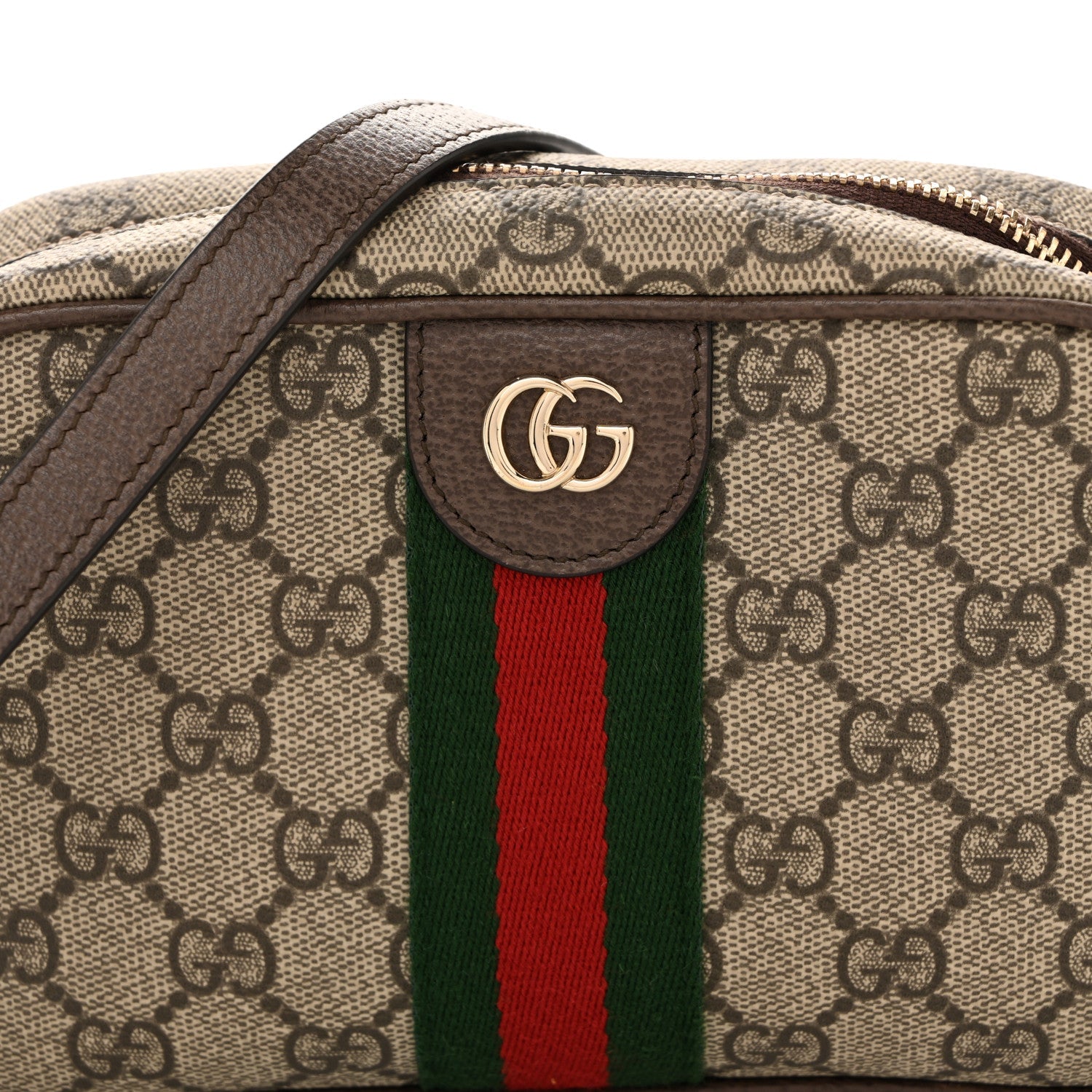GG Supreme Monogram Web Small Ophidia Camera Bag Beige Dark Brown