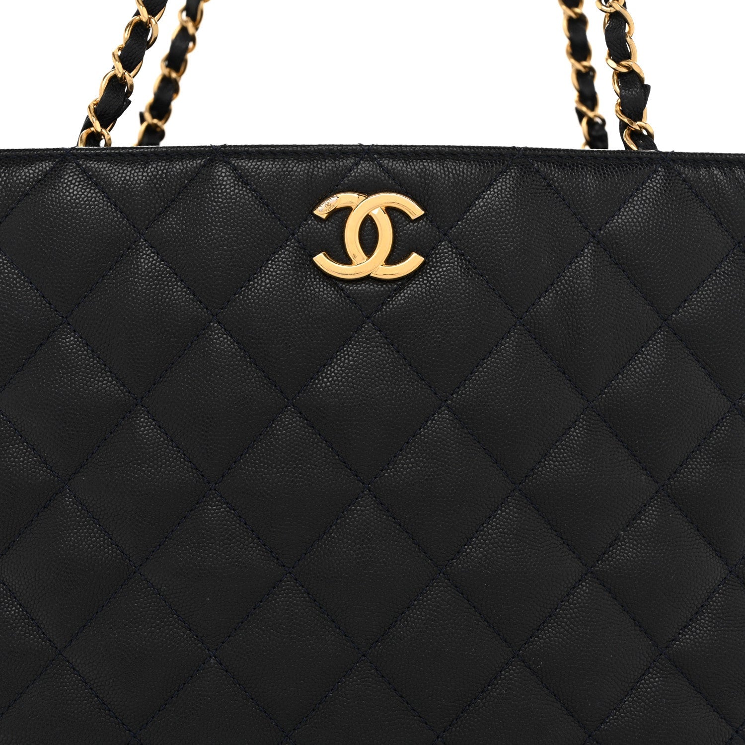 Caviar Quilted Small Shopping Tote Navy