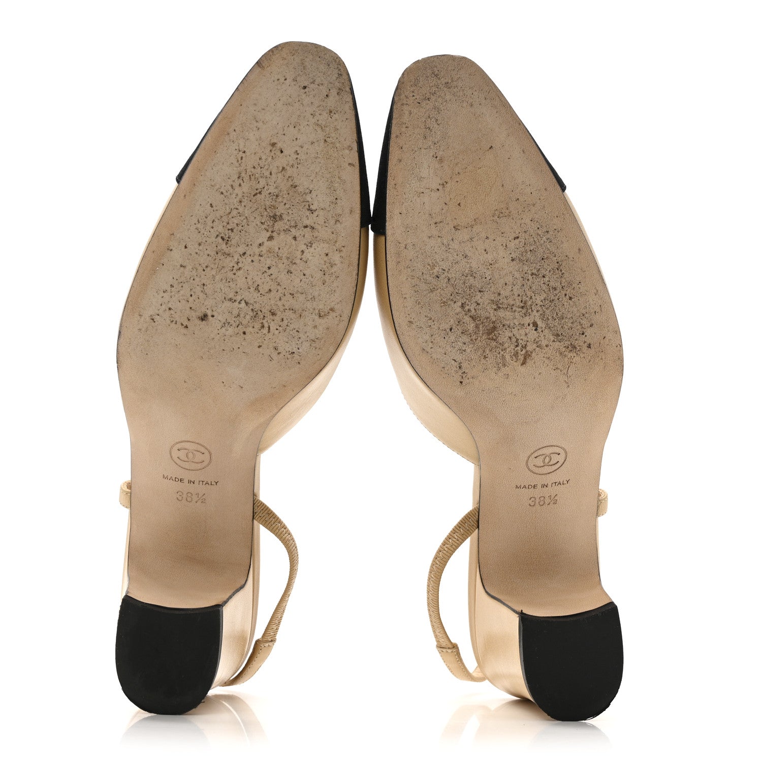 Goatskin Grosgrain Cap Toe CC Slingback Pumps 38.5 Beige Black