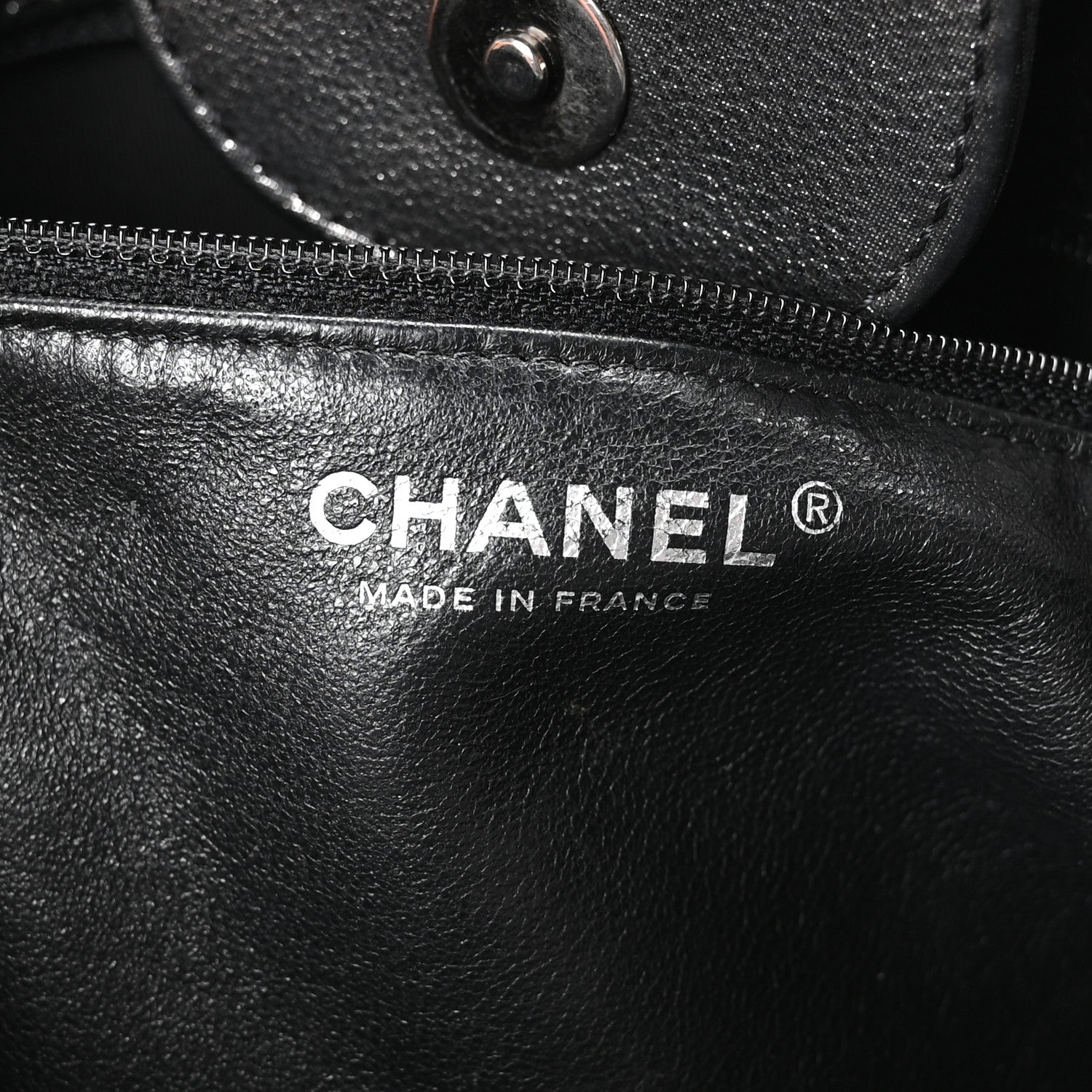 Iridescent Calfskin CC East West Shopping Tote Black