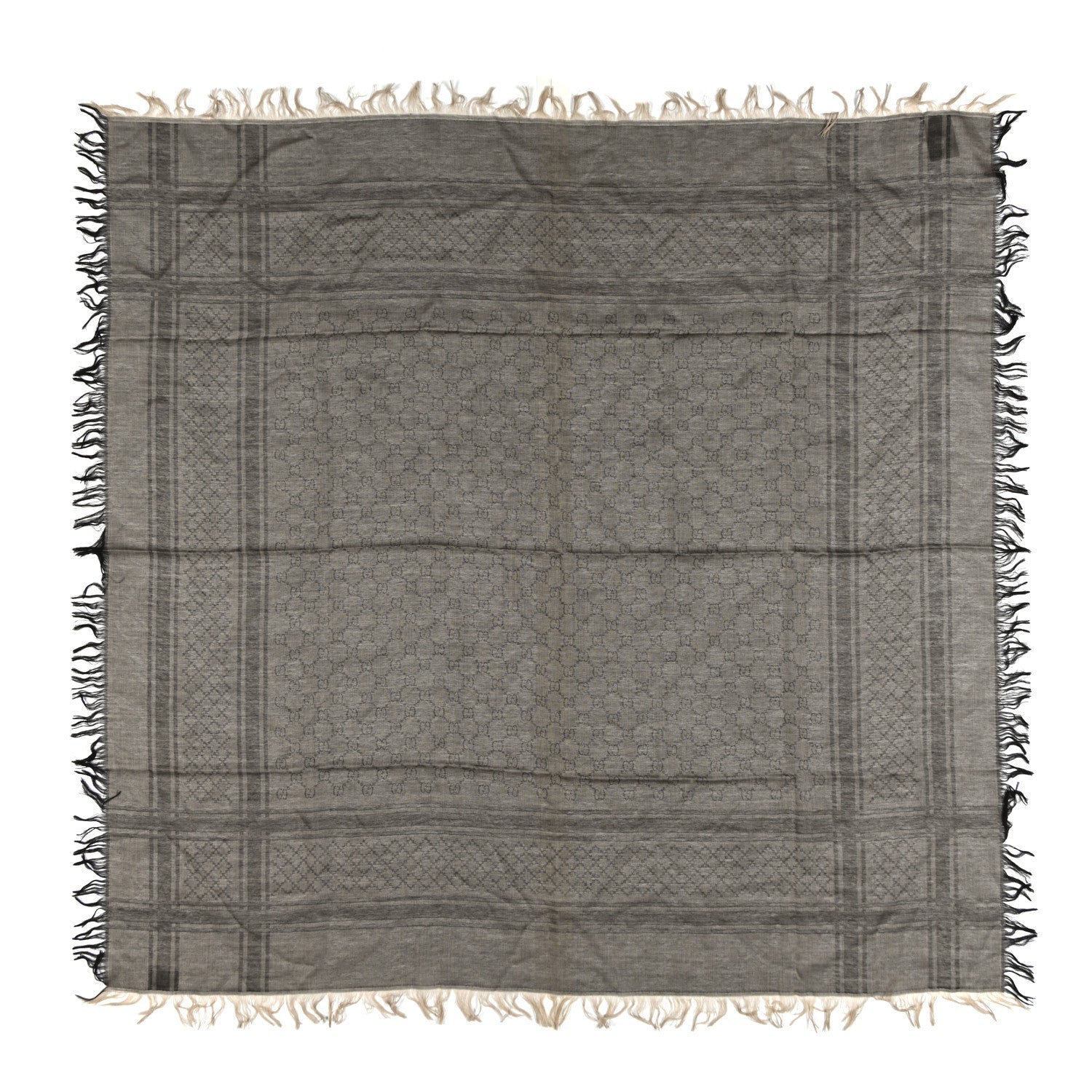 Wool Silk GG Monogram Diamante Plaid Surviee Shawl Beige Dark Brown