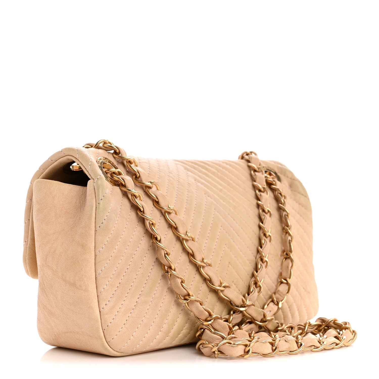 Calfskin Chevron Small Surpique Flap Beige