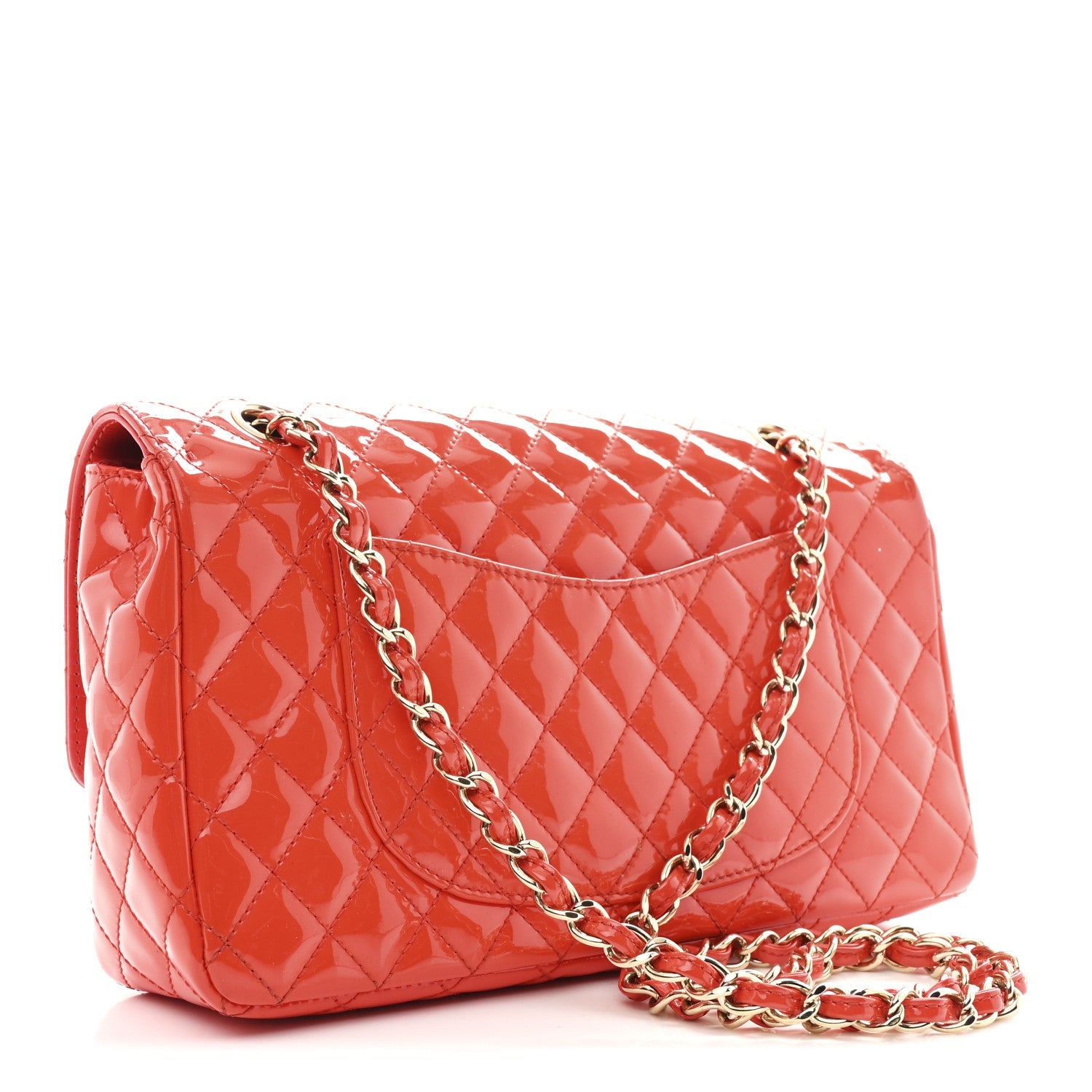 Patent Calfskin Quilted Valentine Charms Medium Single Flap Red