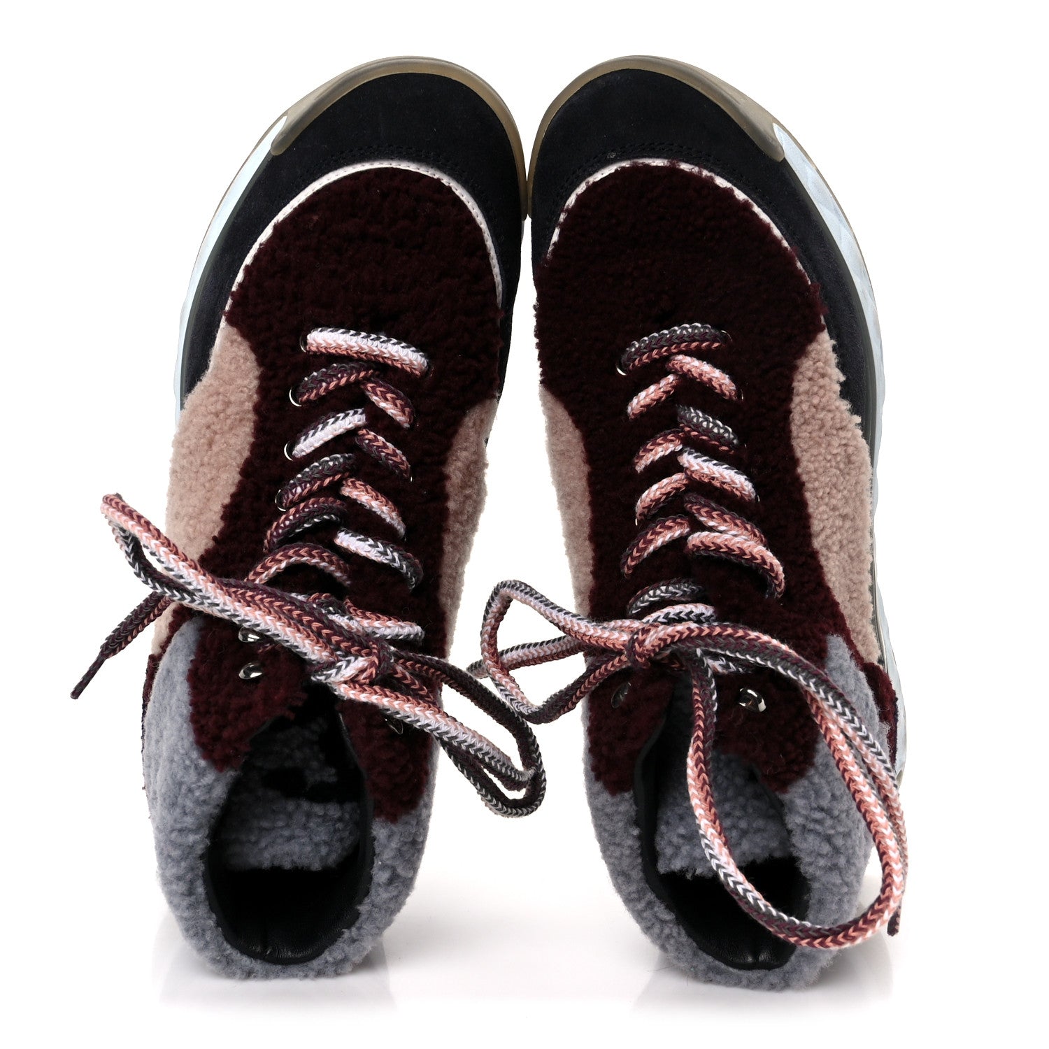 Shearling Suede CC High Top Sneakers 39 Grey Pink Burgundy