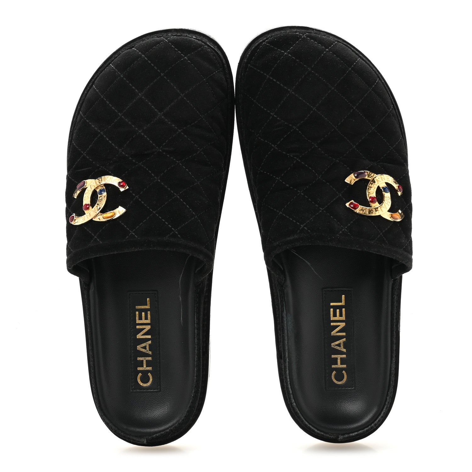 Suede Stitched Resin CC Mules 38.5 Black