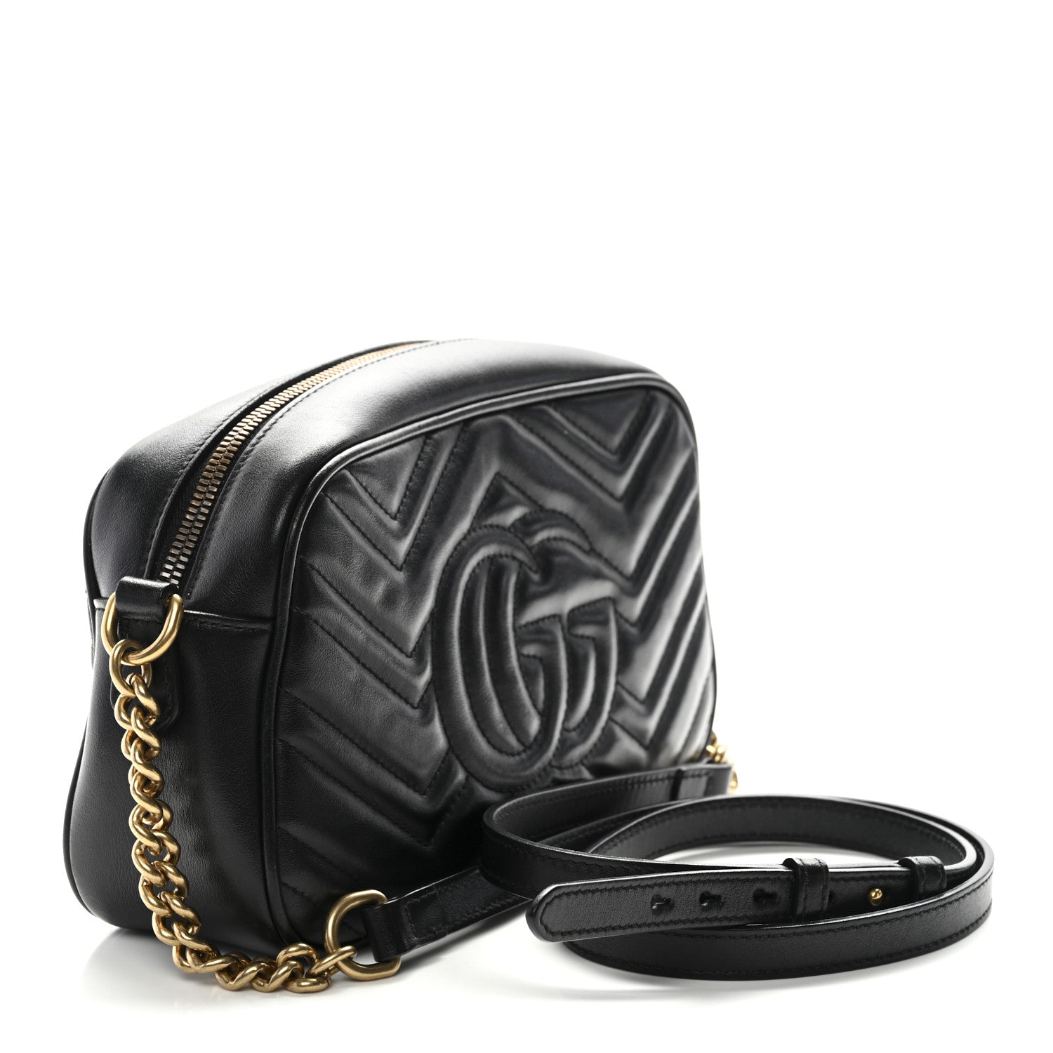 Calfskin Matelasse Small GG Marmont Chain Shoulder Bag Black