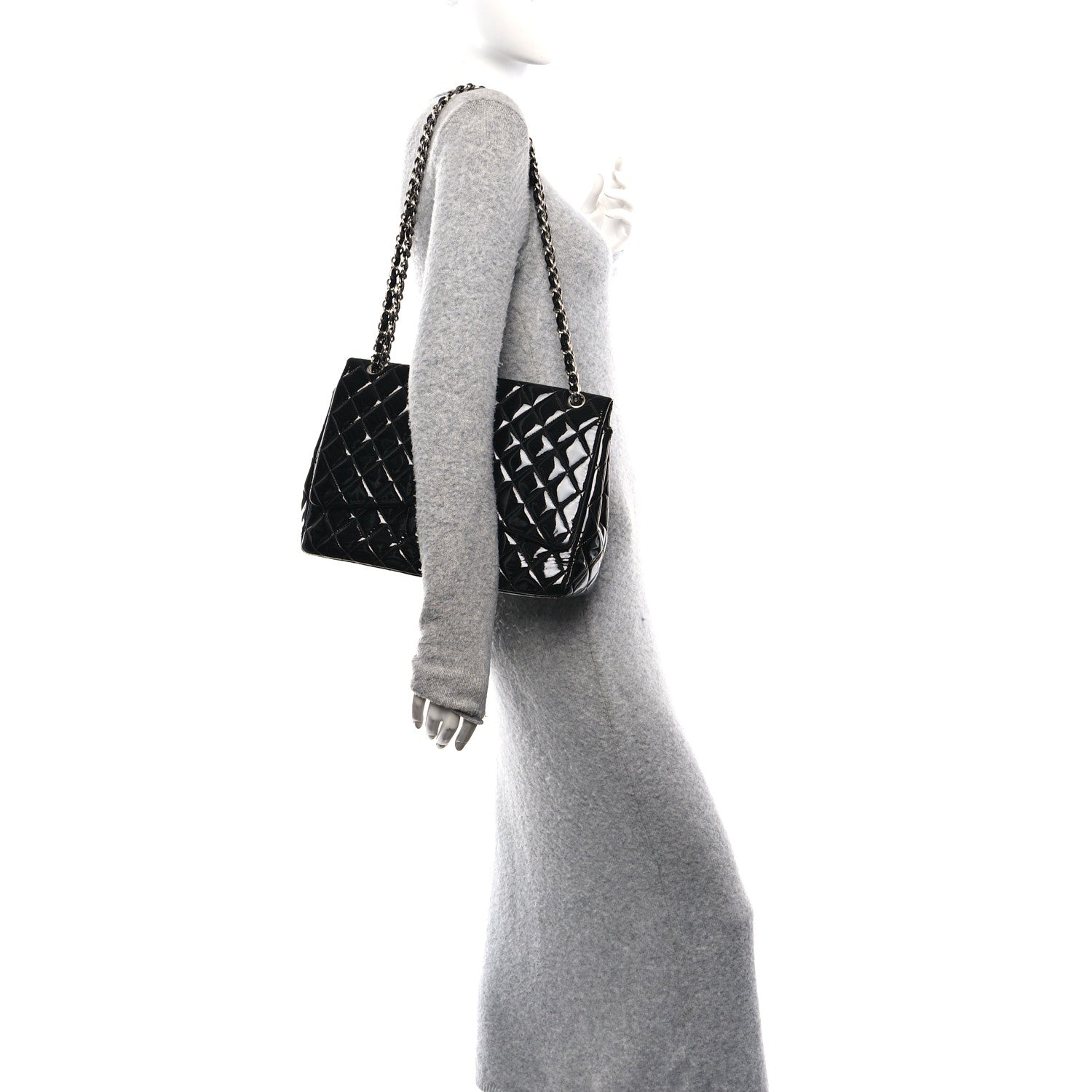 Patent Quilted Maxi Single Flap Black
