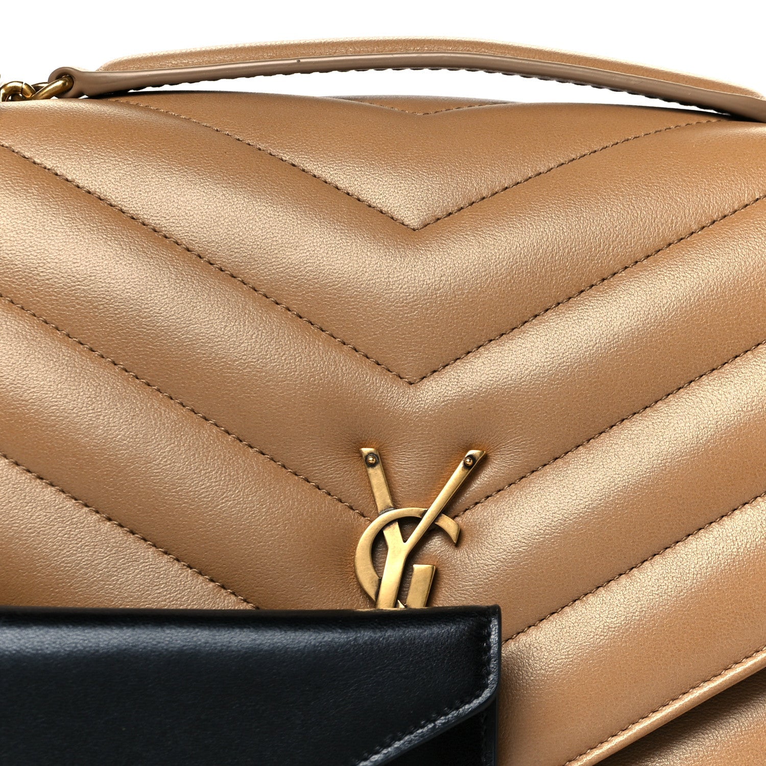 Lambskin Chevron Quilted Large Loulou Natural Tan