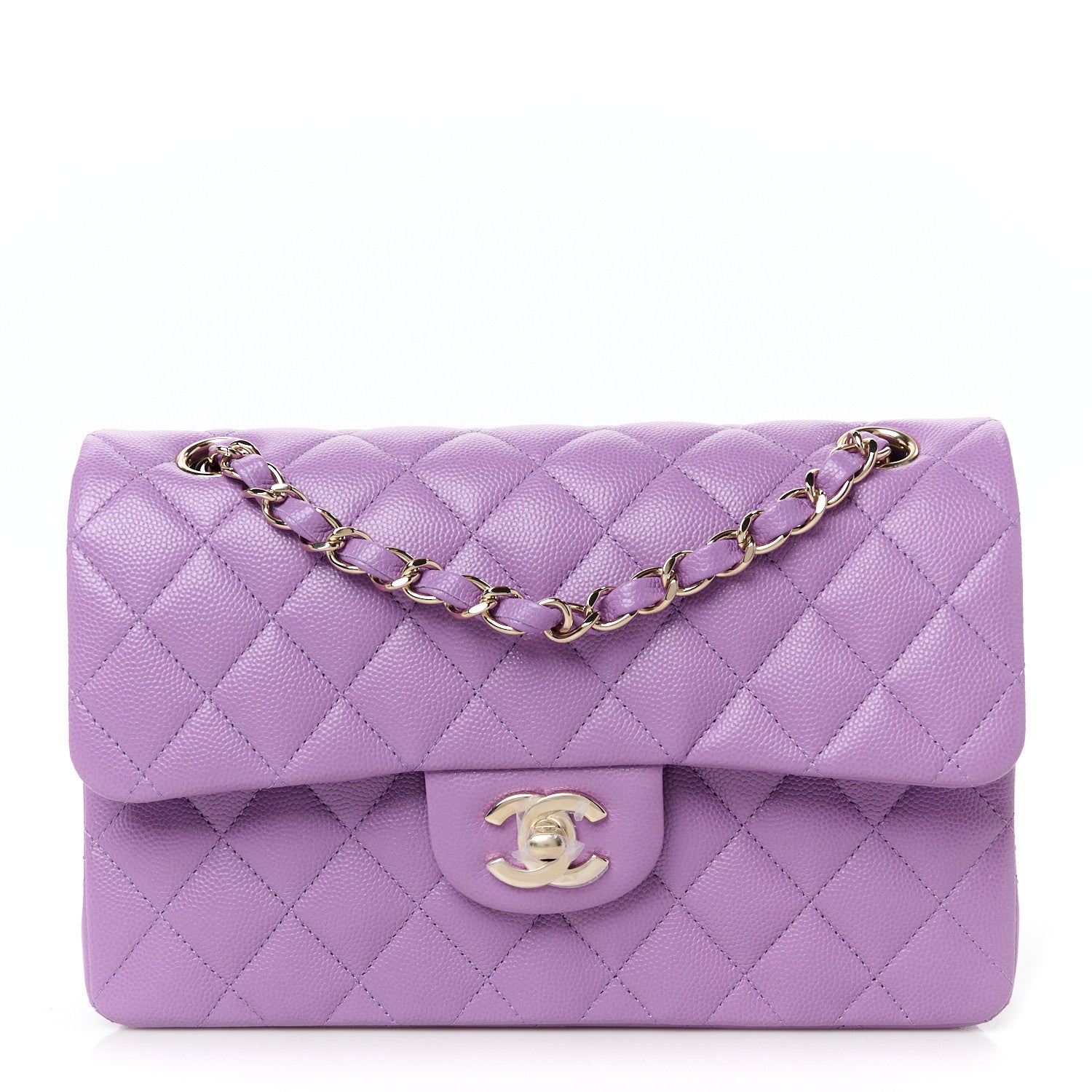 Caviar Quilted Small Double Flap Purple