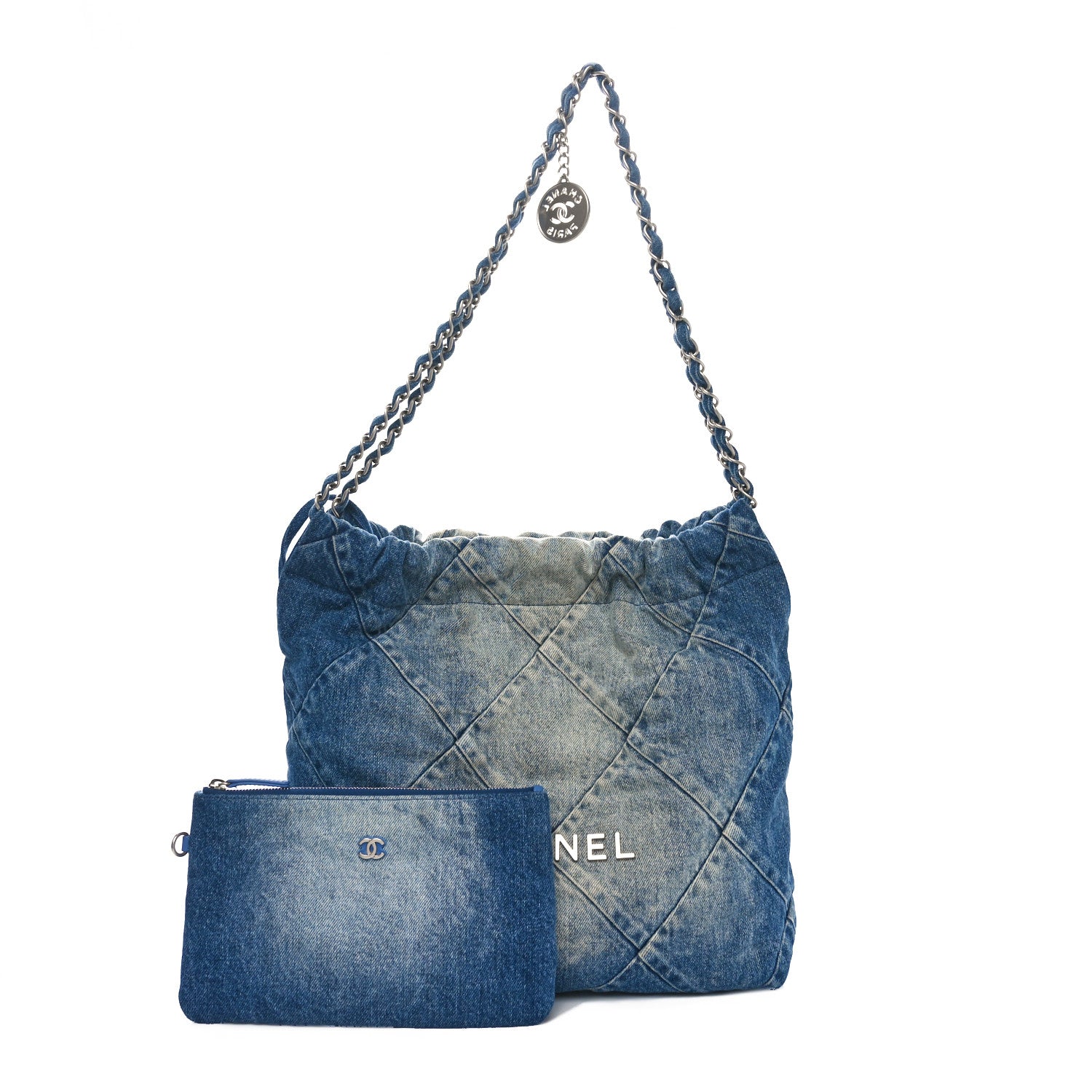 Denim Quilted Small Chanel 22 Blue