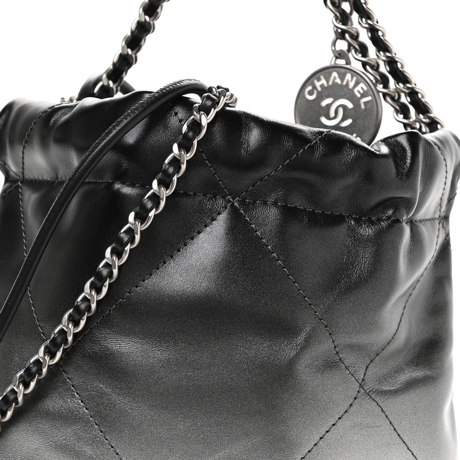 Metallic Shaded Calfskin Quilted Mini Chanel 22 Black Silver