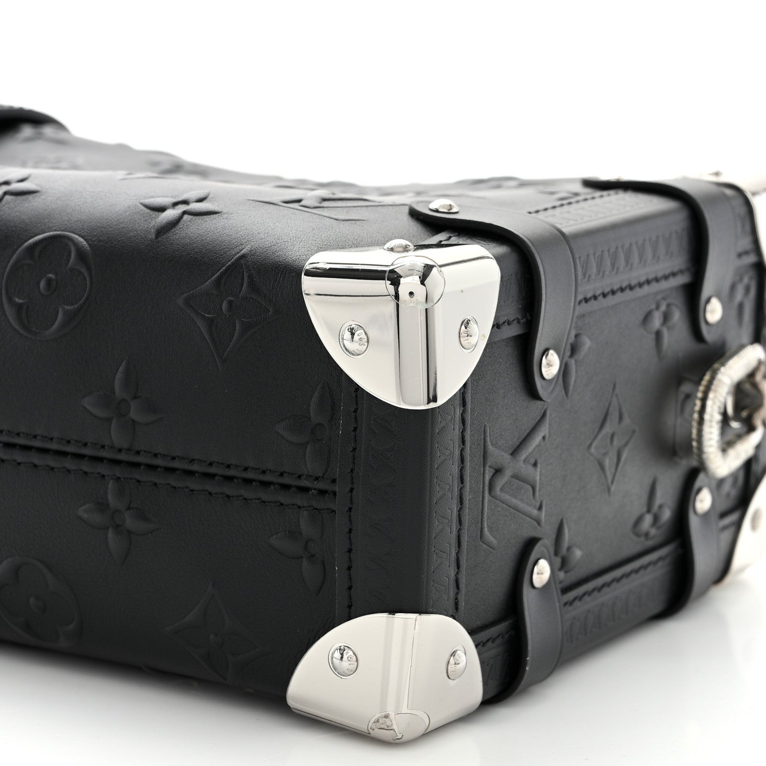 Calfskin Debossed Monogram Side Trunk Black