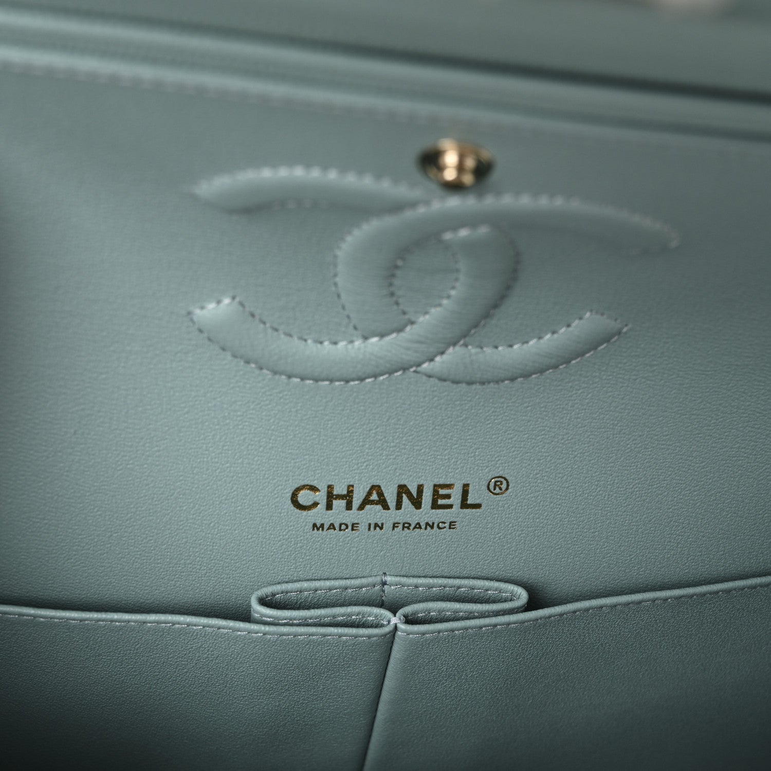 Caviar Quilted Medium Double Flap Light Blue