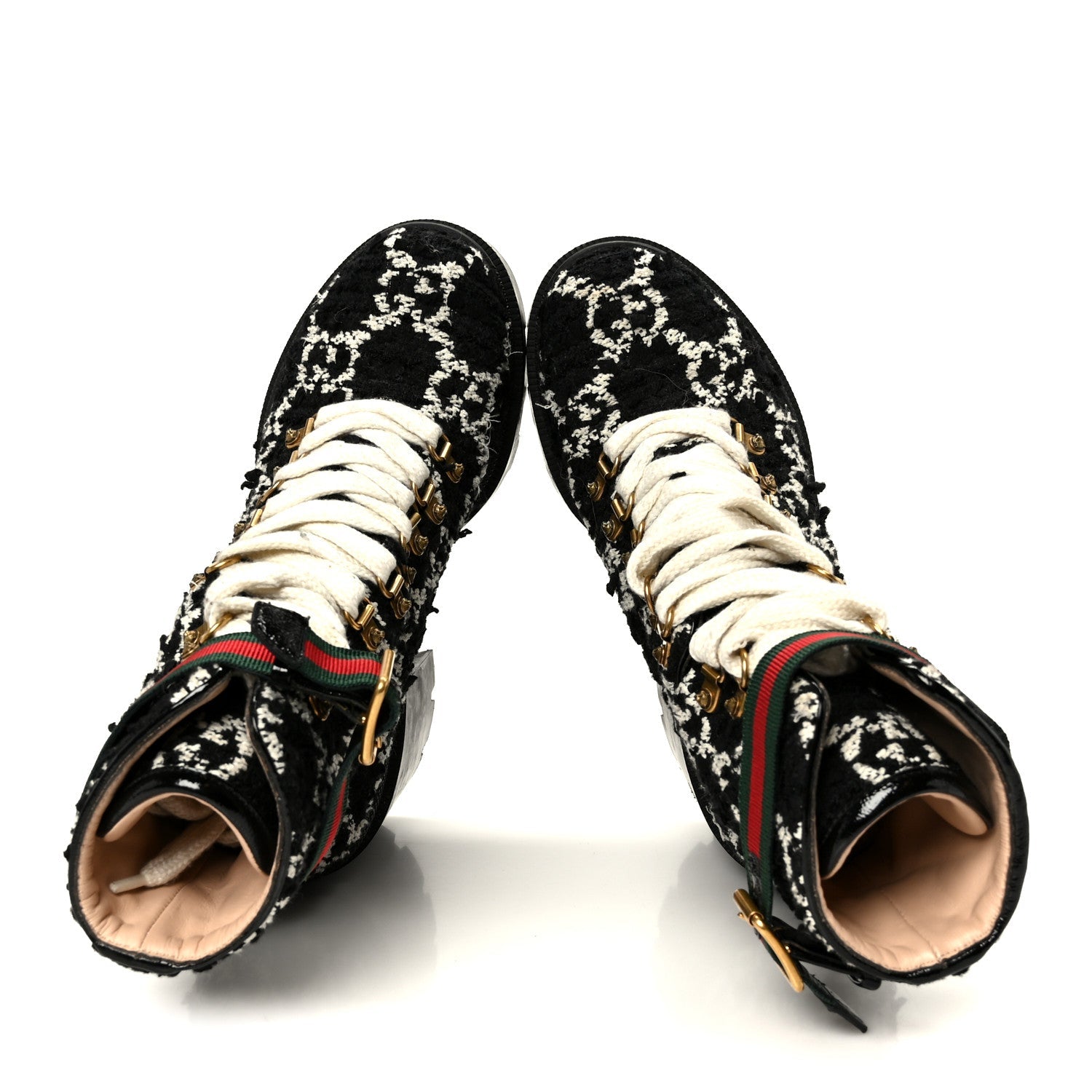 Tweed GG Monogram Lace Up Combat Ankle Boots 38 Black