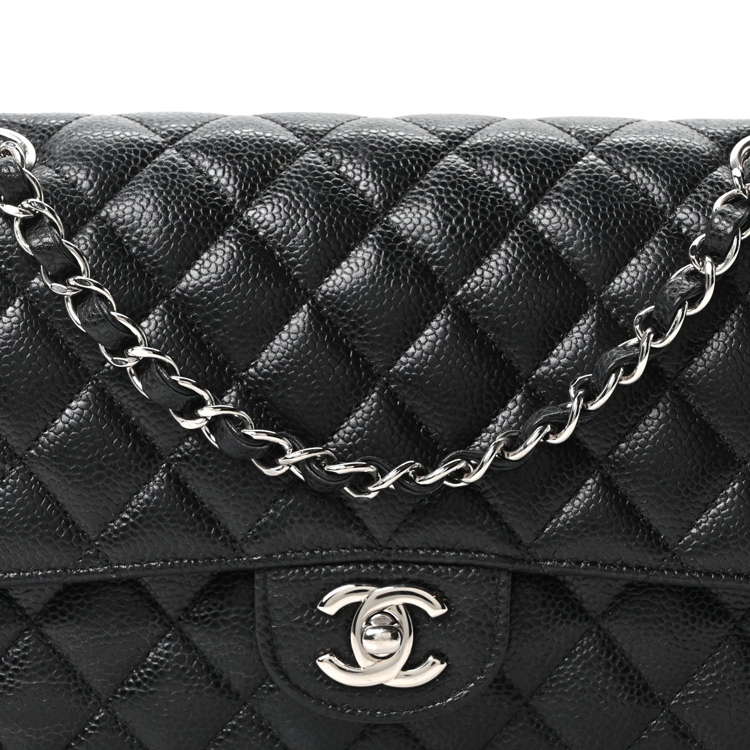 Caviar Quilted Medium Double Flap Black