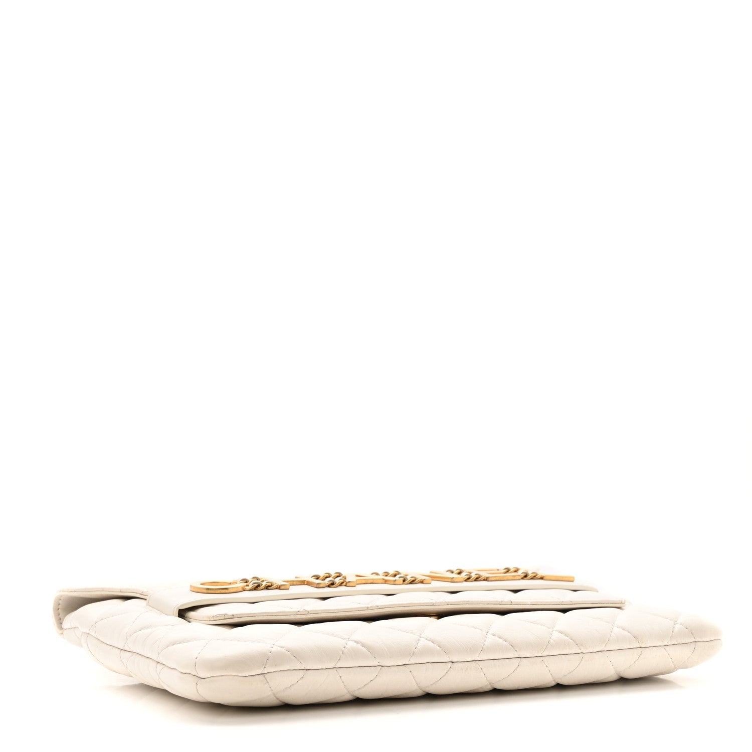 Calfskin Quilted Enchained Clutch White