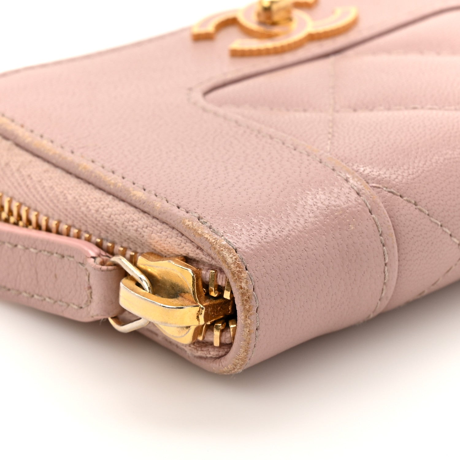 Sheepskin Quilted Vintage Mademoiselle Zip Coin Purse Pink