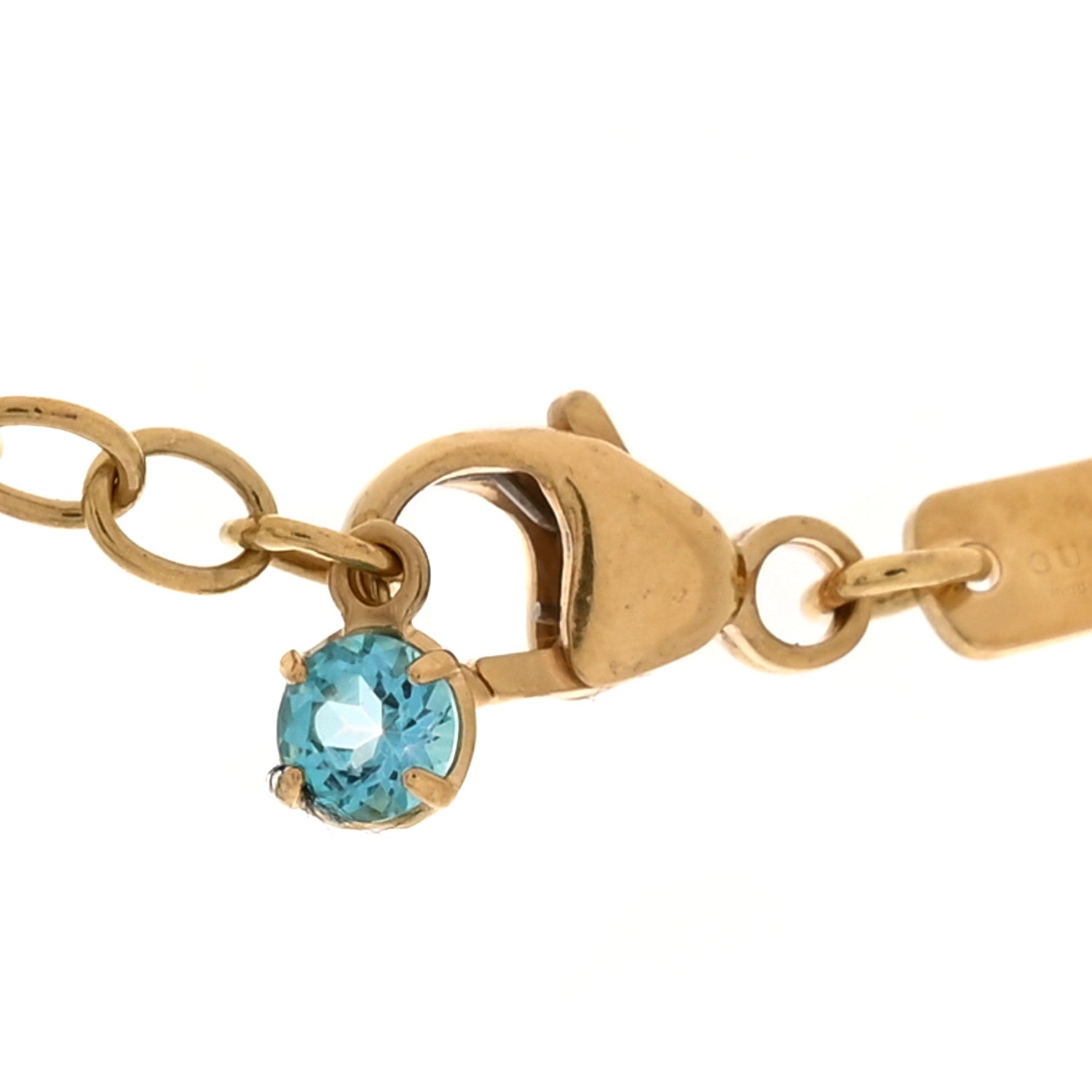 18K Yellow Gold Blue Topaz Running G Pendant Necklace