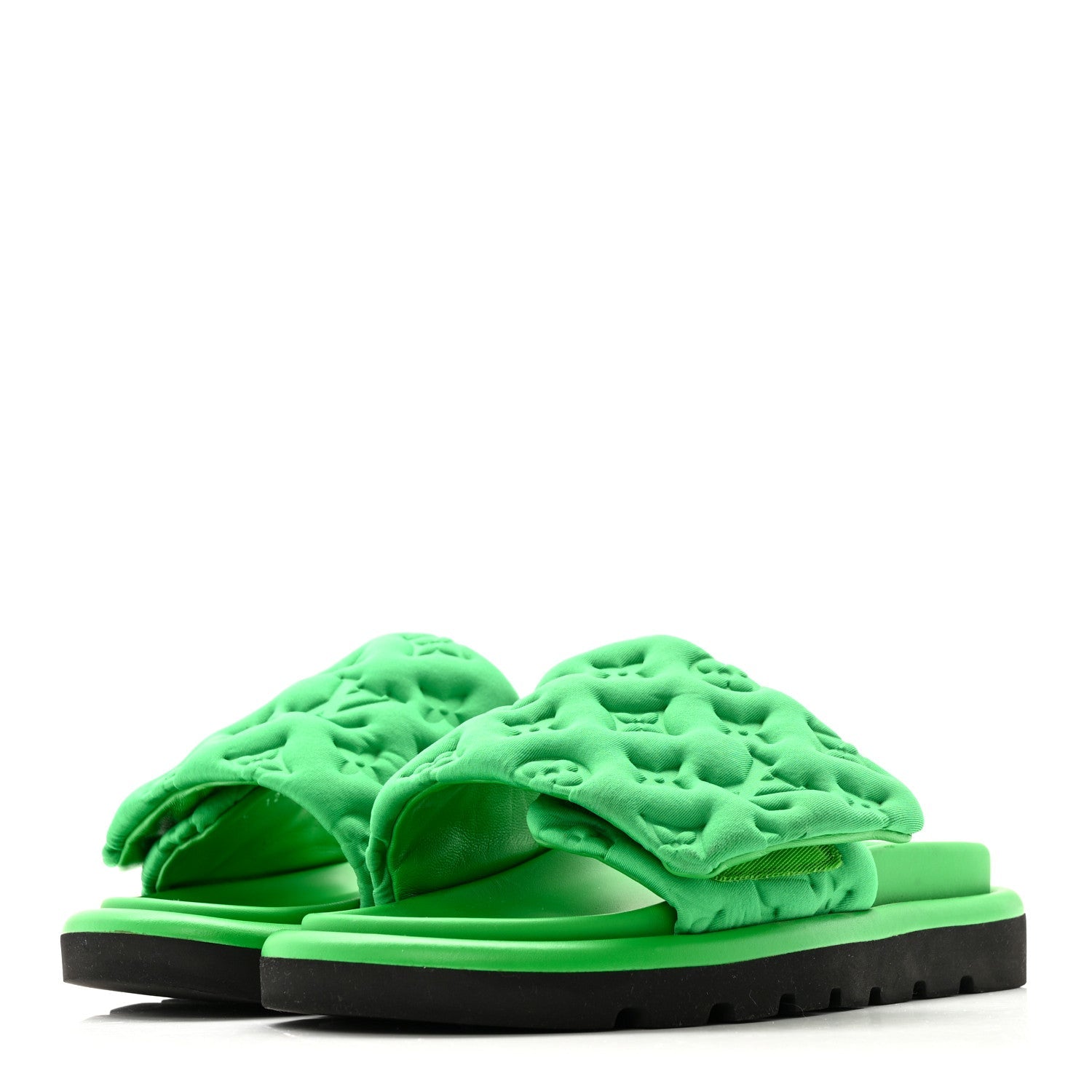 Technical Fabric Embossed Monogram Pool Pillow Comfort Mules 35 Green