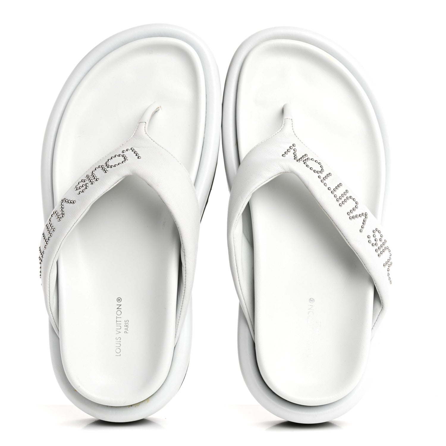 Calfskin Logo Studded Pillow Flat Thong Sandals 35 White