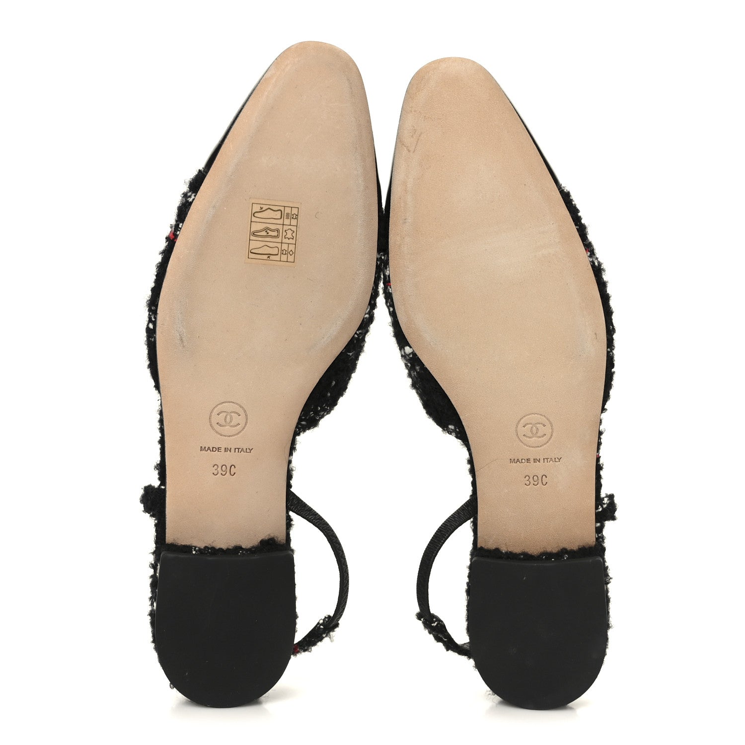 Tweed Lambskin Cap Toe CC Slingback Flats 39 Black White Multicolor
