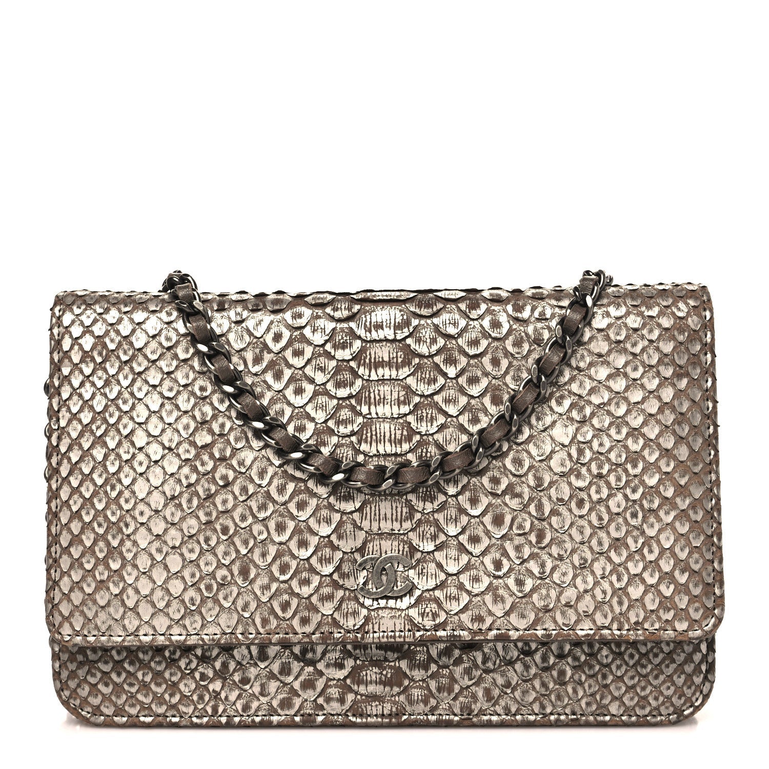 Snakeskin Wallet On Chain WOC Brown Silver