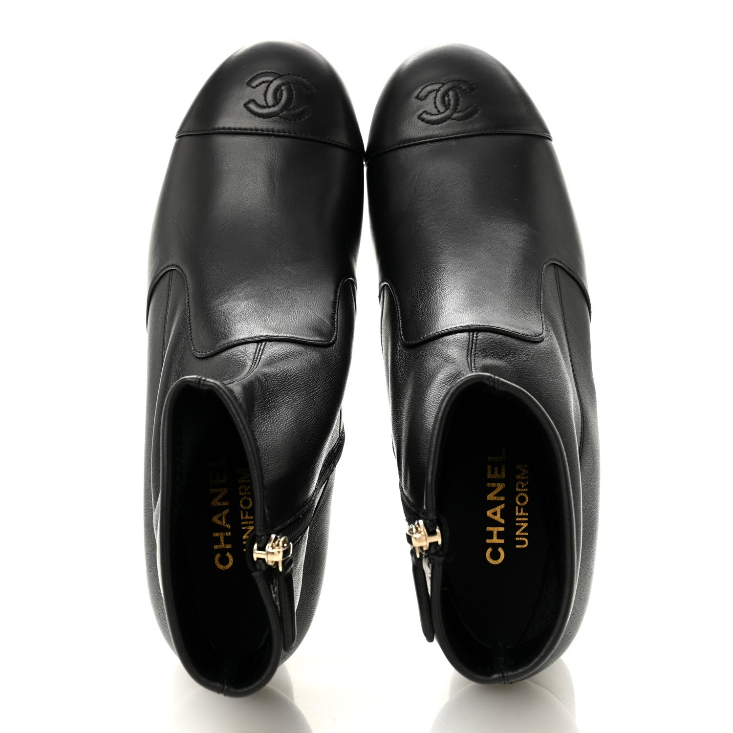 Stretch Lambskin Cap Toe CC Uniform Short Boots 40 Black