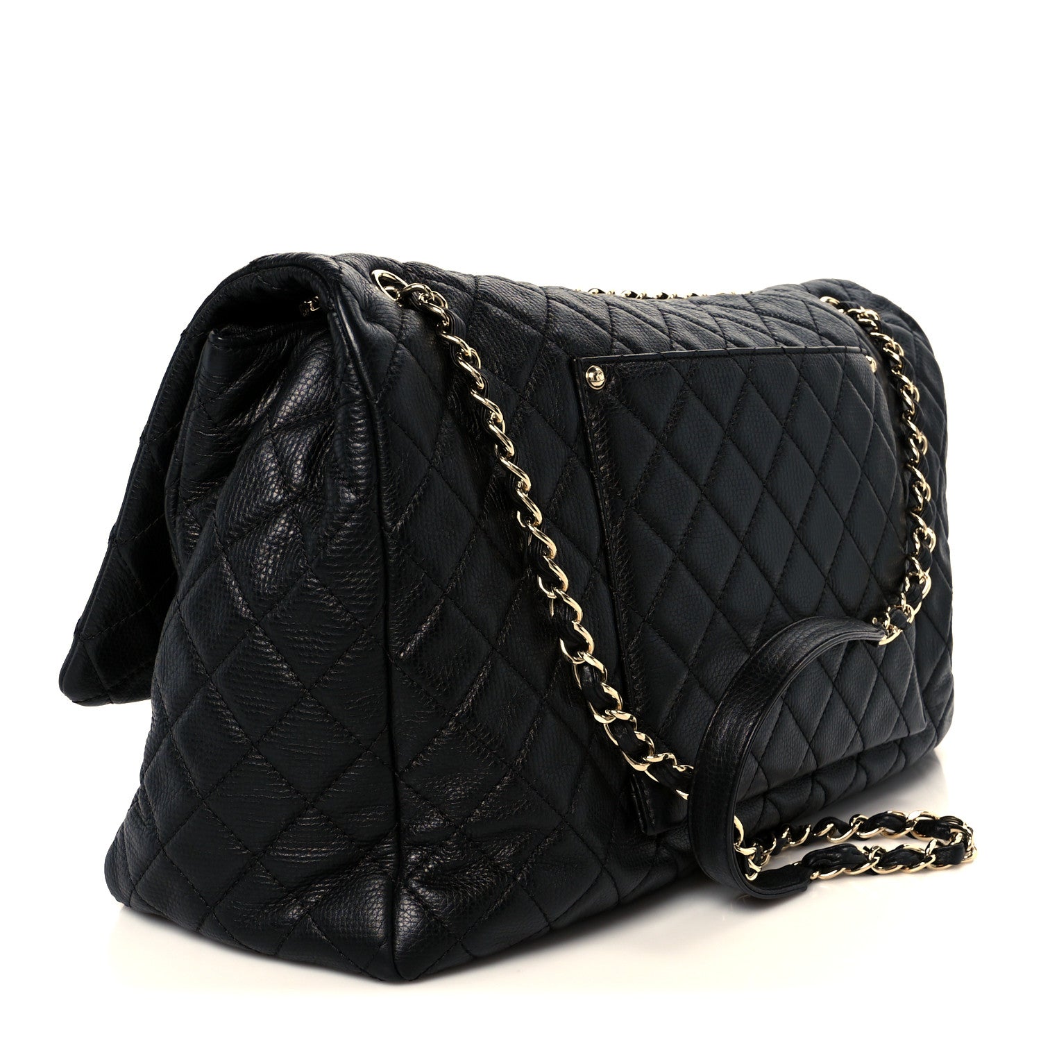 Calfskin Quilted XXL Travel Flap Bag Black