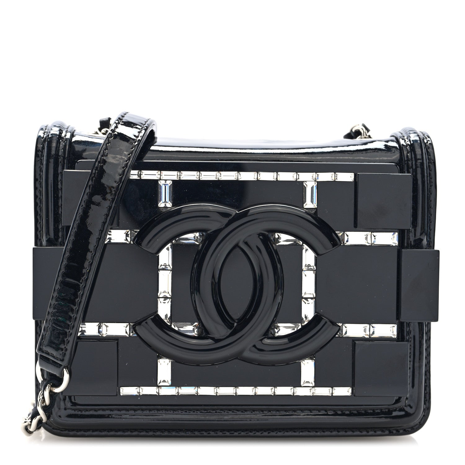Plexiglass Patent Baguette Crystal Mini Boy Brick Flap Black