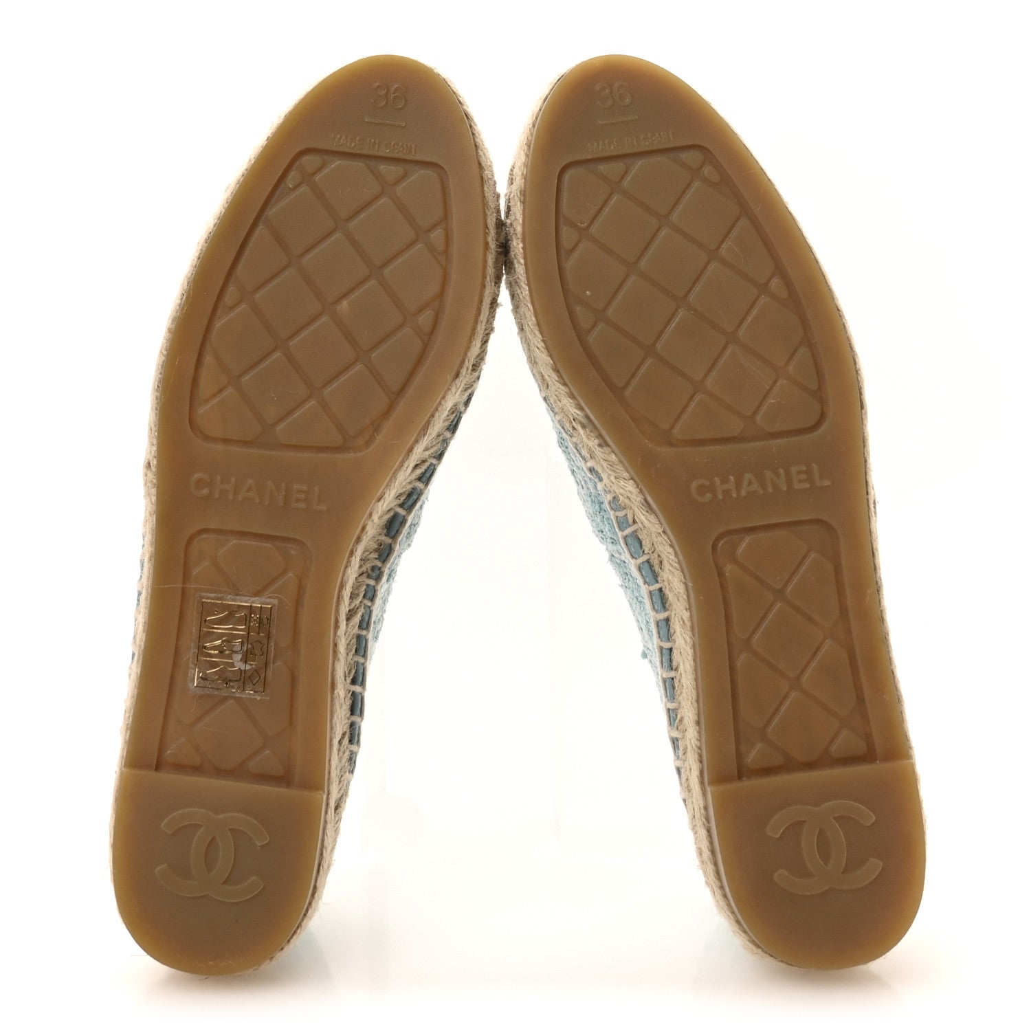Mixed Fibers Jacquard Lambskin CC Espadrilles 36 Turquoise White