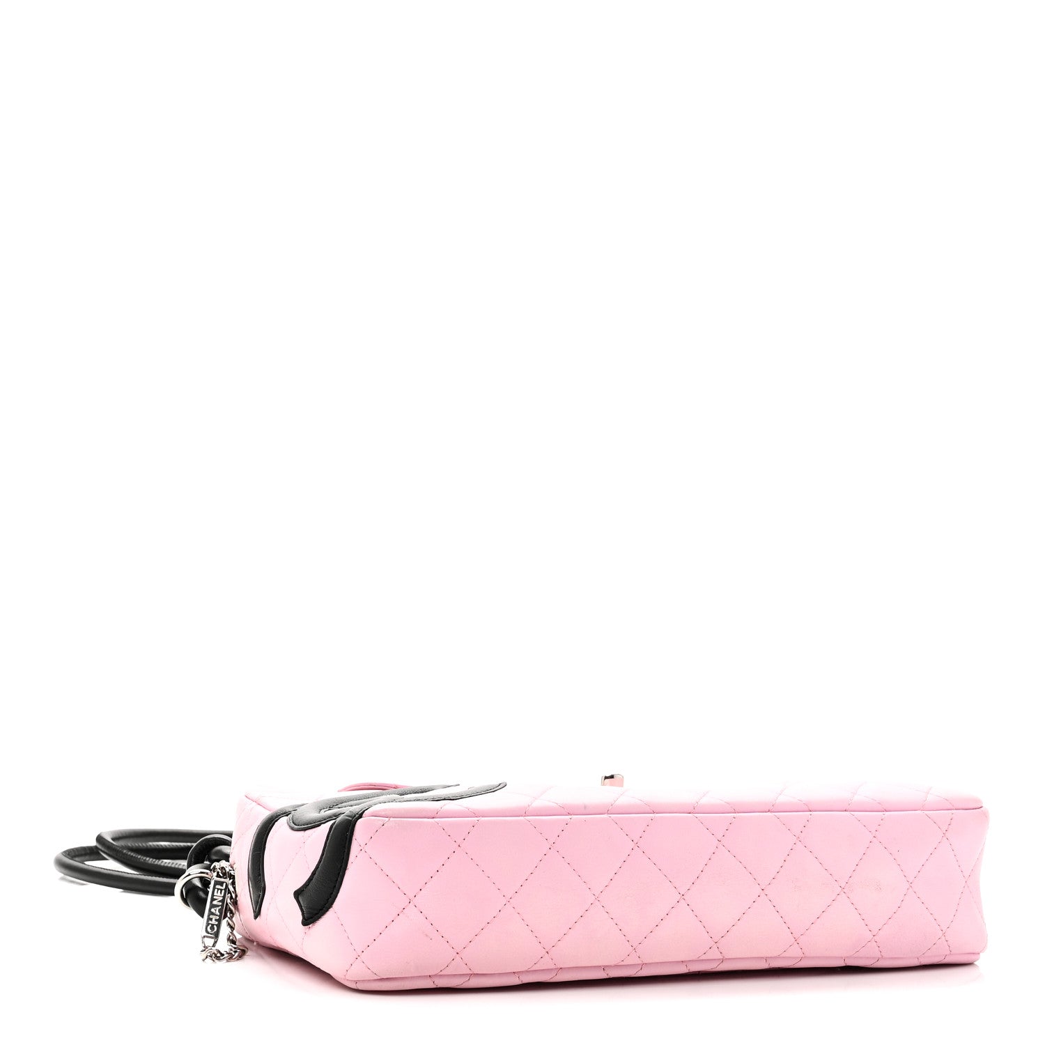Calfskin Quilted Cambon Camera Case Pink Black