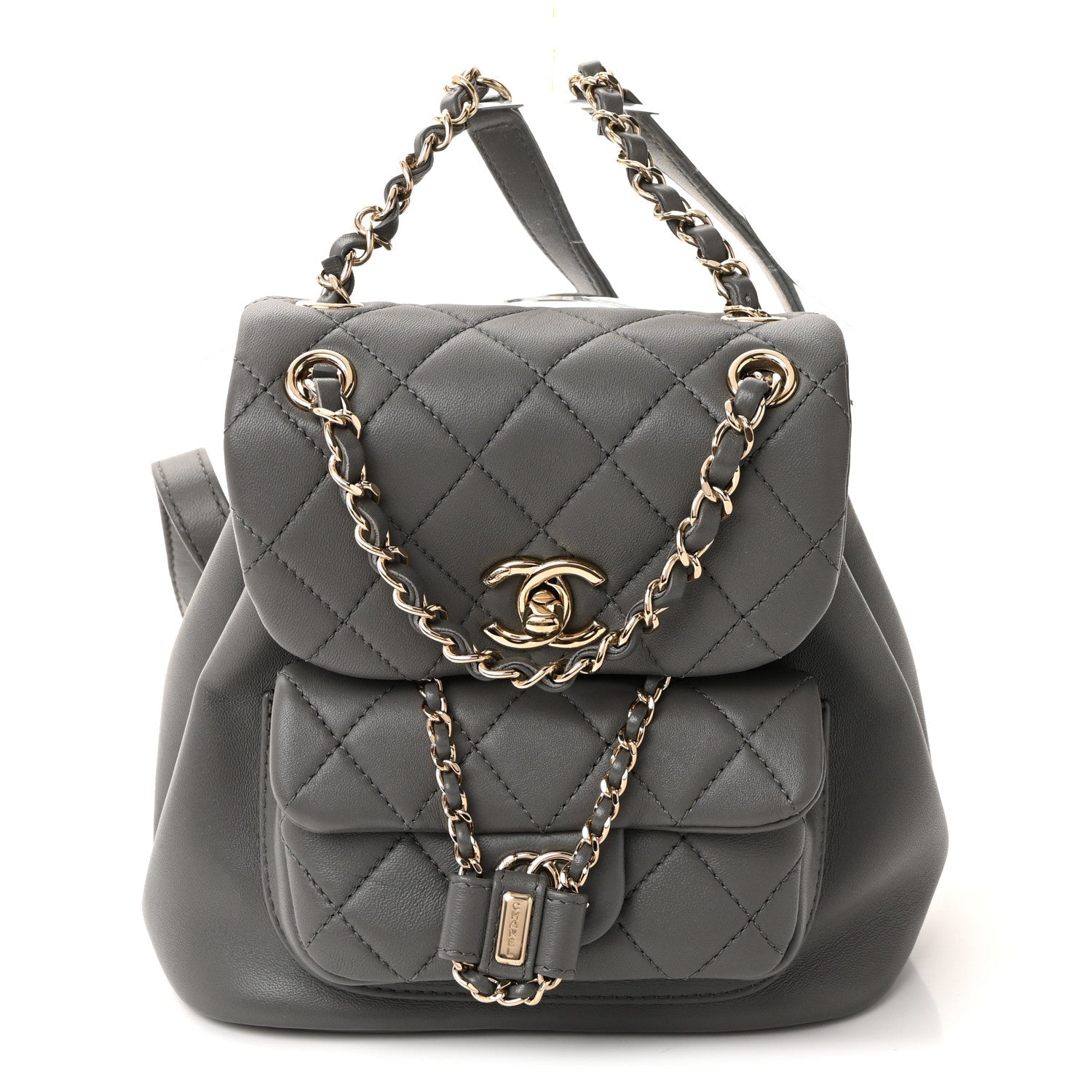 Lambskin Quilted Small Duma Drawstring Backpack Grey
