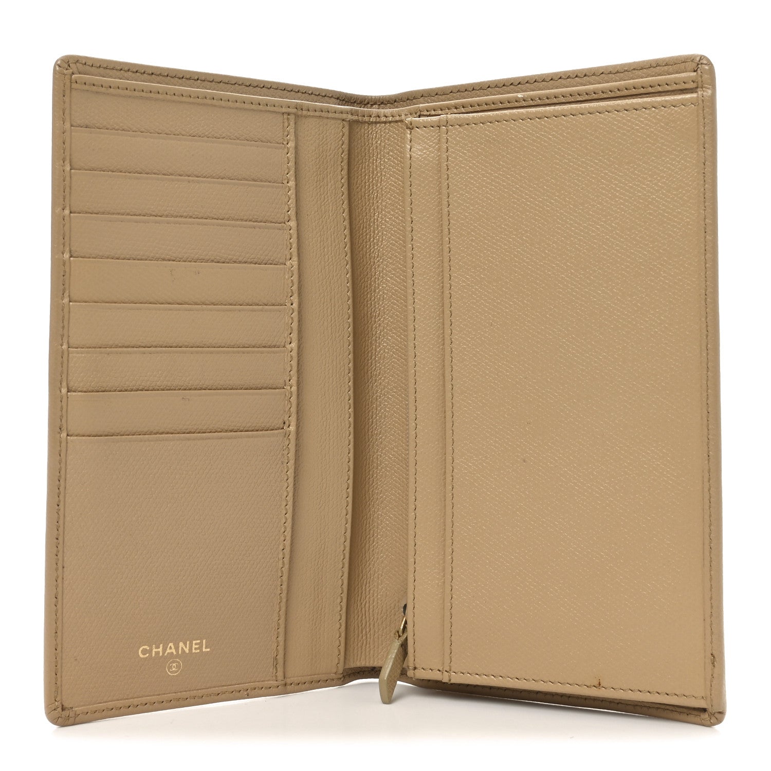 Grained Calfskin CC Button Yen Wallet Beige