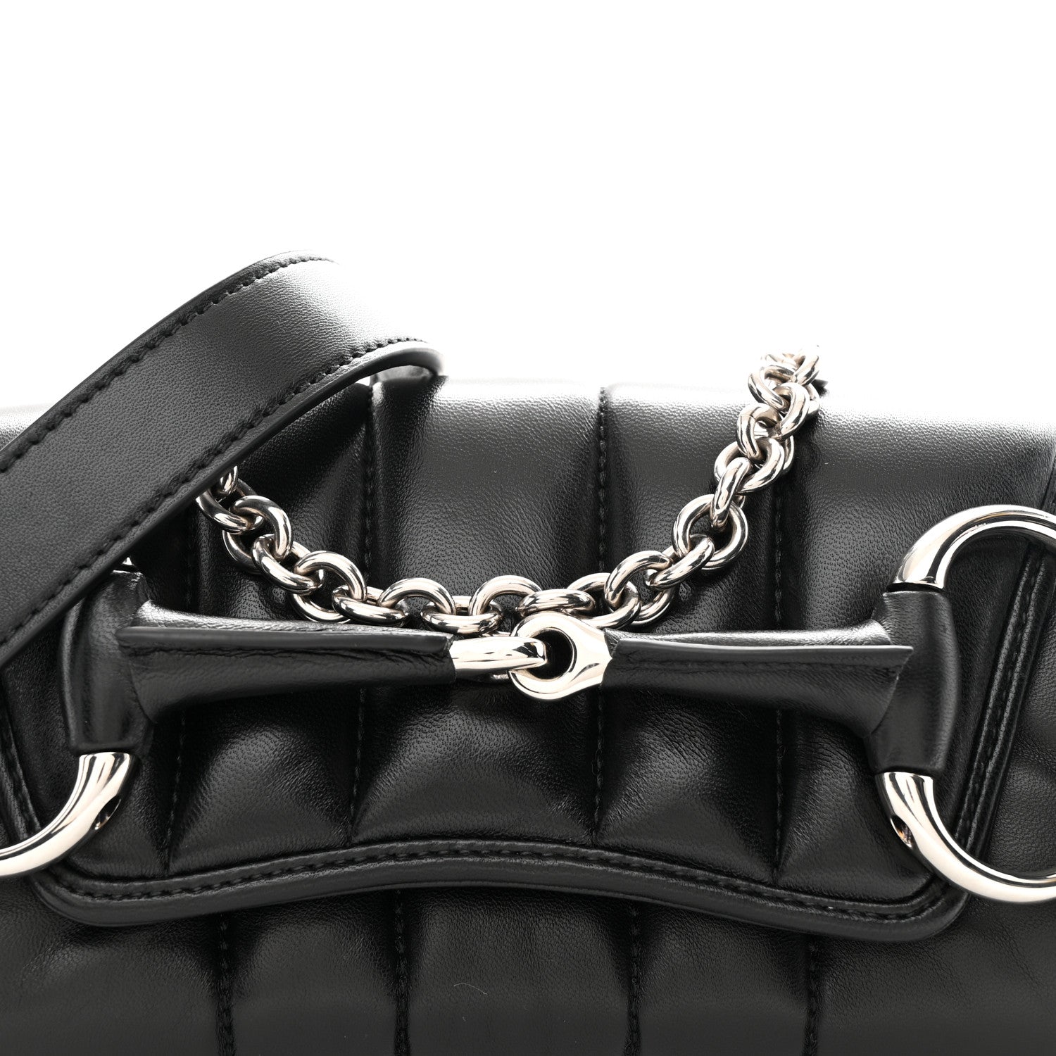 Nappa Vertical Matelasse Small Maxi Horsebit Chain Shoulder Bag Black