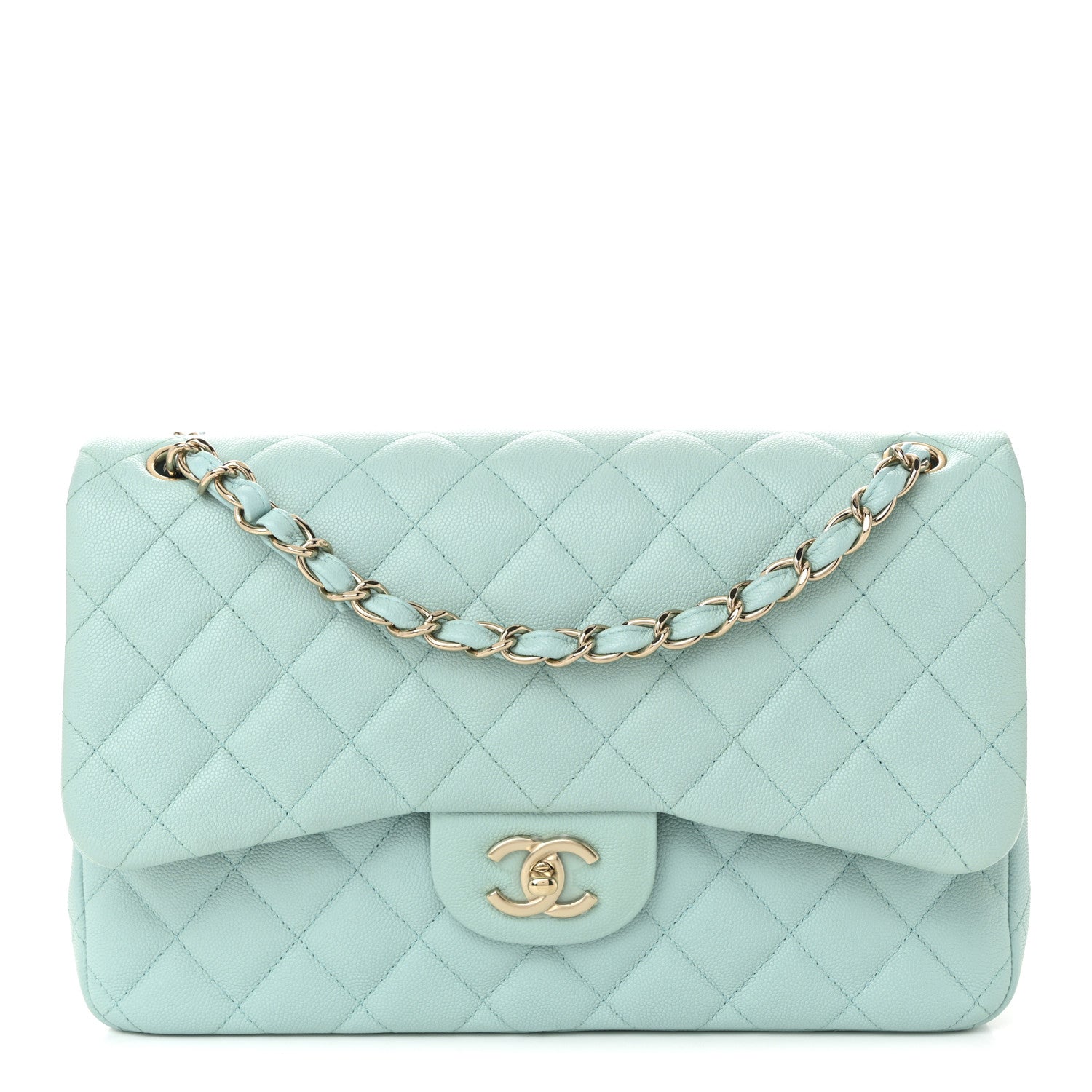 Caviar Quilted Jumbo Double Flap Light Blue
